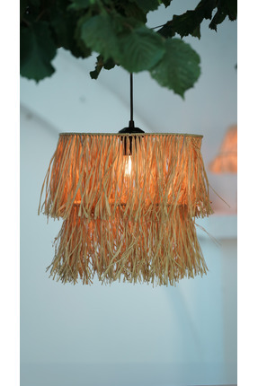 BOHEM SANATIM Bohem Saçaklı Hasır Sık Örme 2 Katlı Rafya Avize - Kafe, Sahil,...