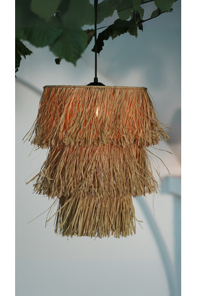 BOHEM SANATIM Bohem Saçaklı Hasır Sık Örme 3 Katlı Rafya Avize - Kafe, Sahil,...