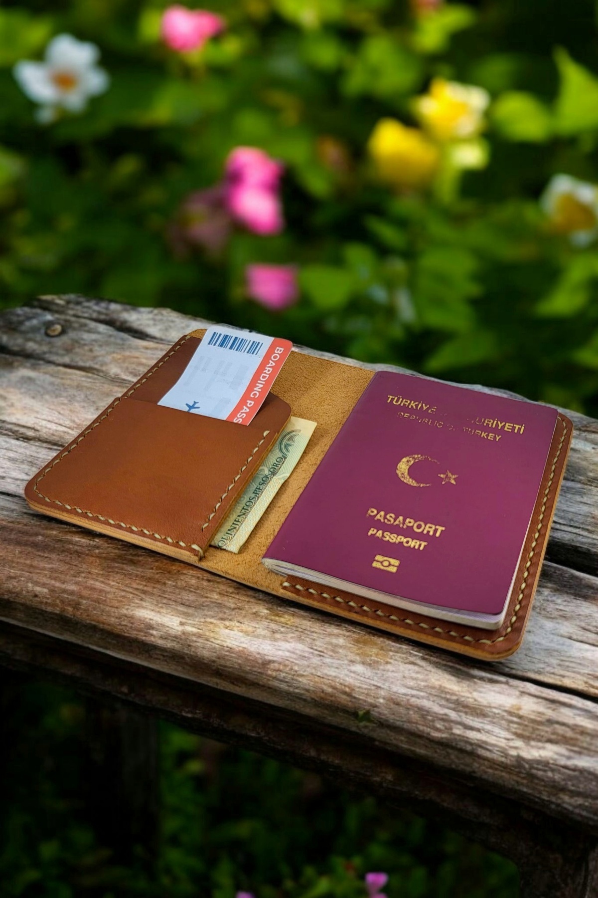 Leather CY Voyage Konyak Hakiki Deri Pasaport Kılıfı Kart ve Biletlik görsel 5