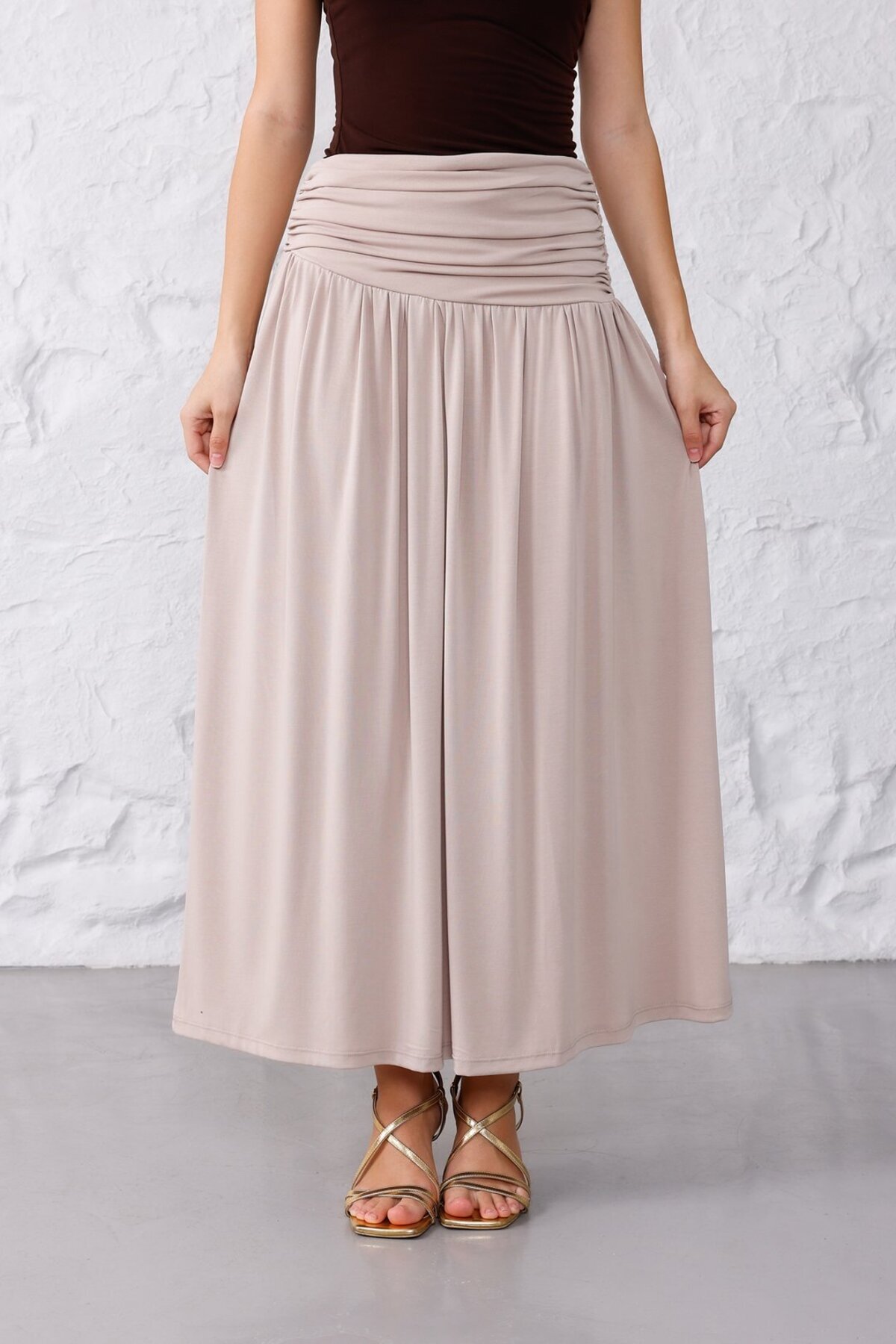Pulli Collection-Modal Fabric Corsage Ecru Long Skirt 1