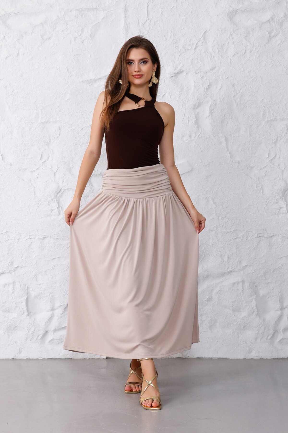 Pulli Collection-Modal Fabric Corsage Ecru Long Skirt 2