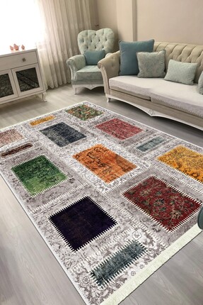VOPTEKS Renkli Halı Salon Halısı Makinede Yıkanabilir Kaymaz Taban Halı