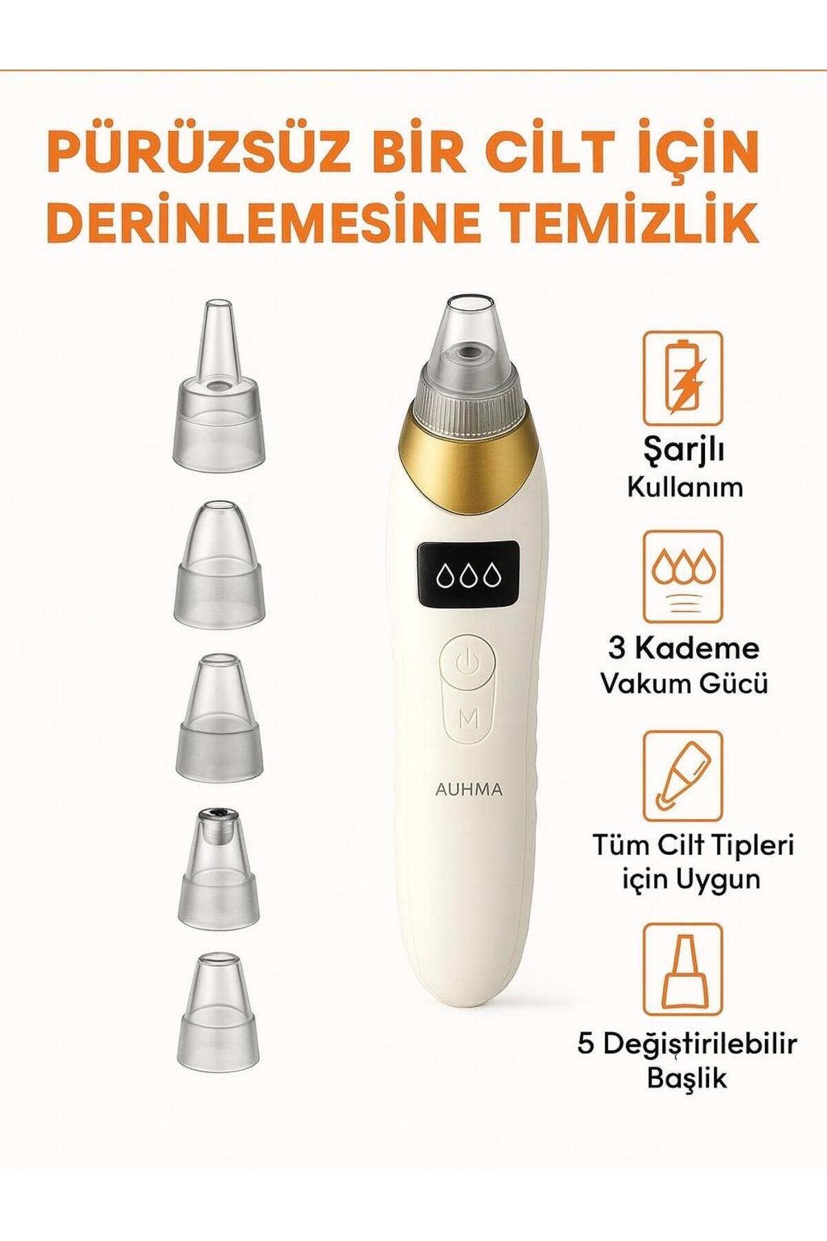 SMAYLİNG Şarjlı Vakumlu Siyah Nokta Temizleme Cihazı – 3 Kademe Güç, 5 Değiştirilebilir Başlık, LCD Ekran