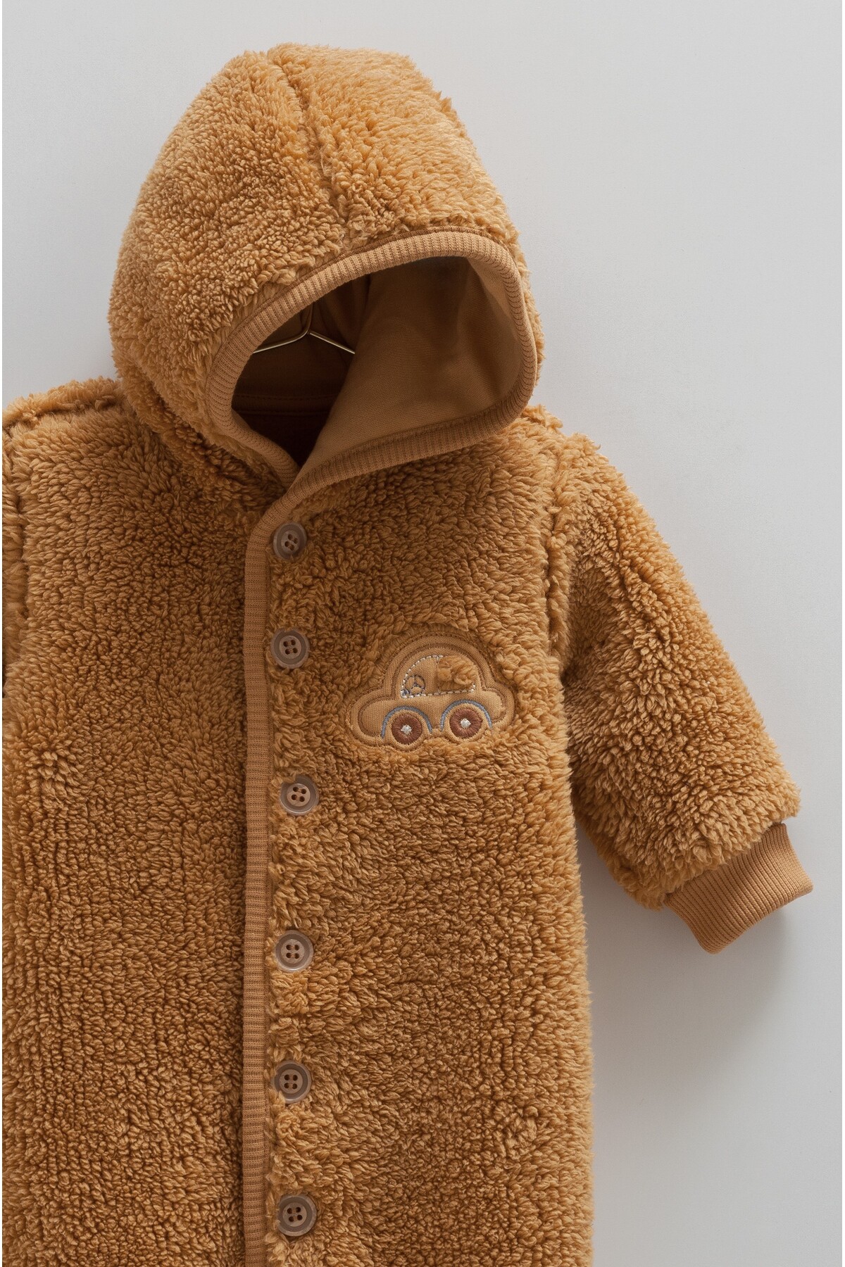 Caramell %100 Pamuk Welsoft Erkek Bebek Tulum (1-12 Ay) Peluş Kışlık Kapüşonlu Tulum fotoğrafı 3 (önizleme)