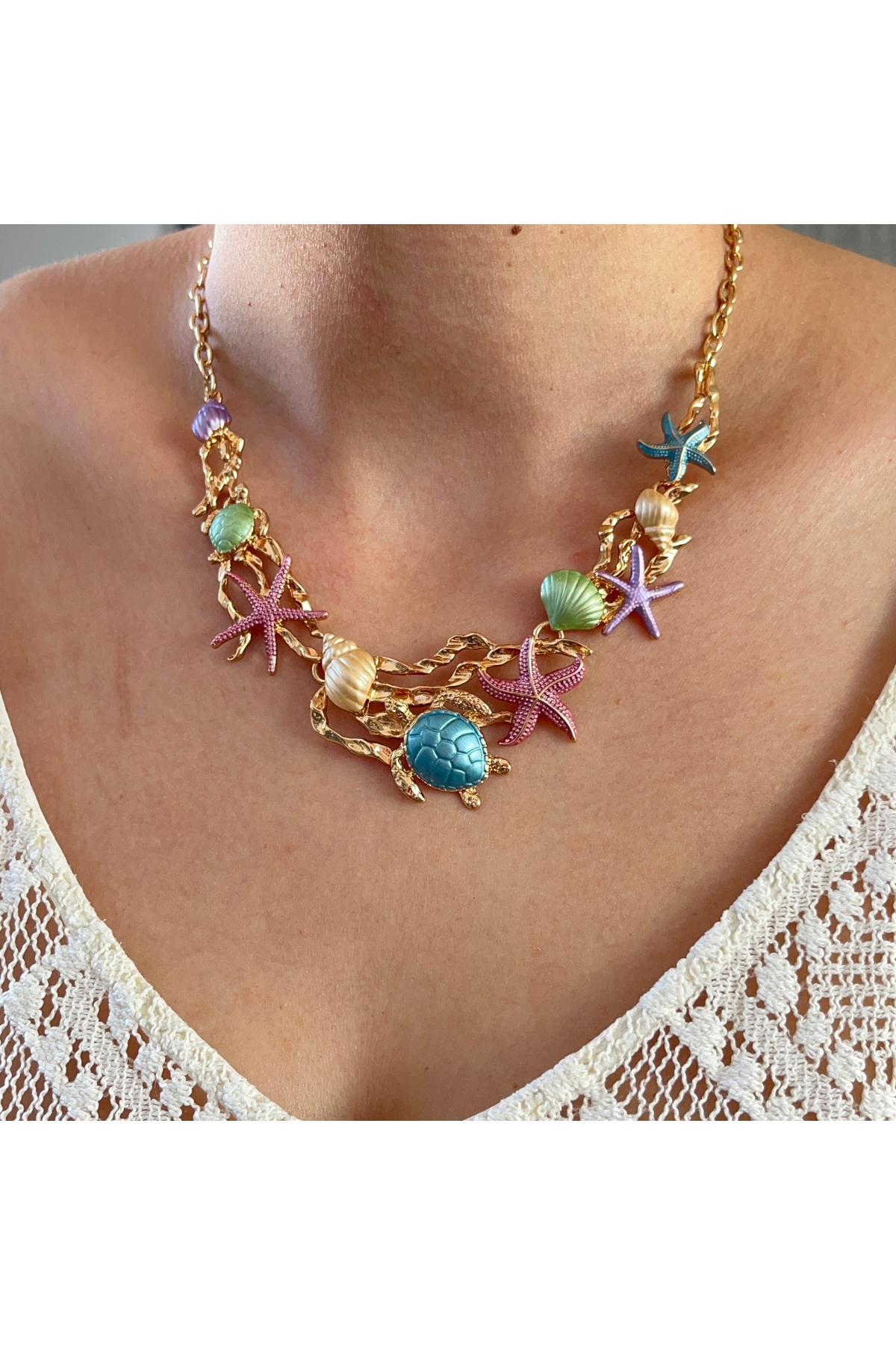 Caretta Caretta Sea Turtle Oyster Detailed Imported Necklace