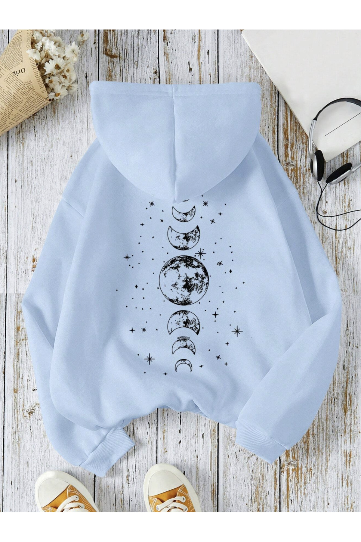 COHERENT Unisex Erkek/Kadın Renkli DÜNYA Özel Baskılı Pamuklu Oversize Kapüşonlu Sweatshirt