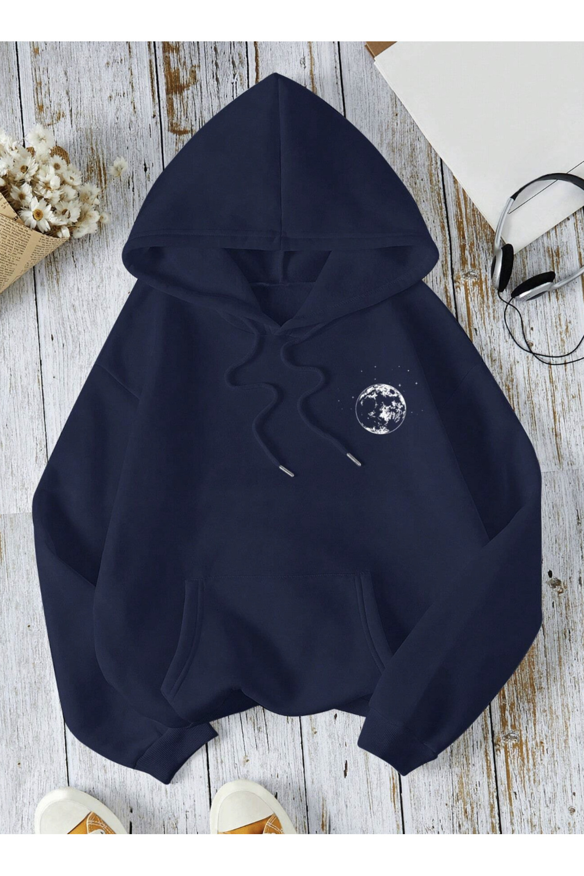 COHERENT  Unisex Erkek/Kadın Renkli DÜNYA Özel Baskılı Pamuklu Oversize Kapüşonlu Sweatshirt - Görsel 2