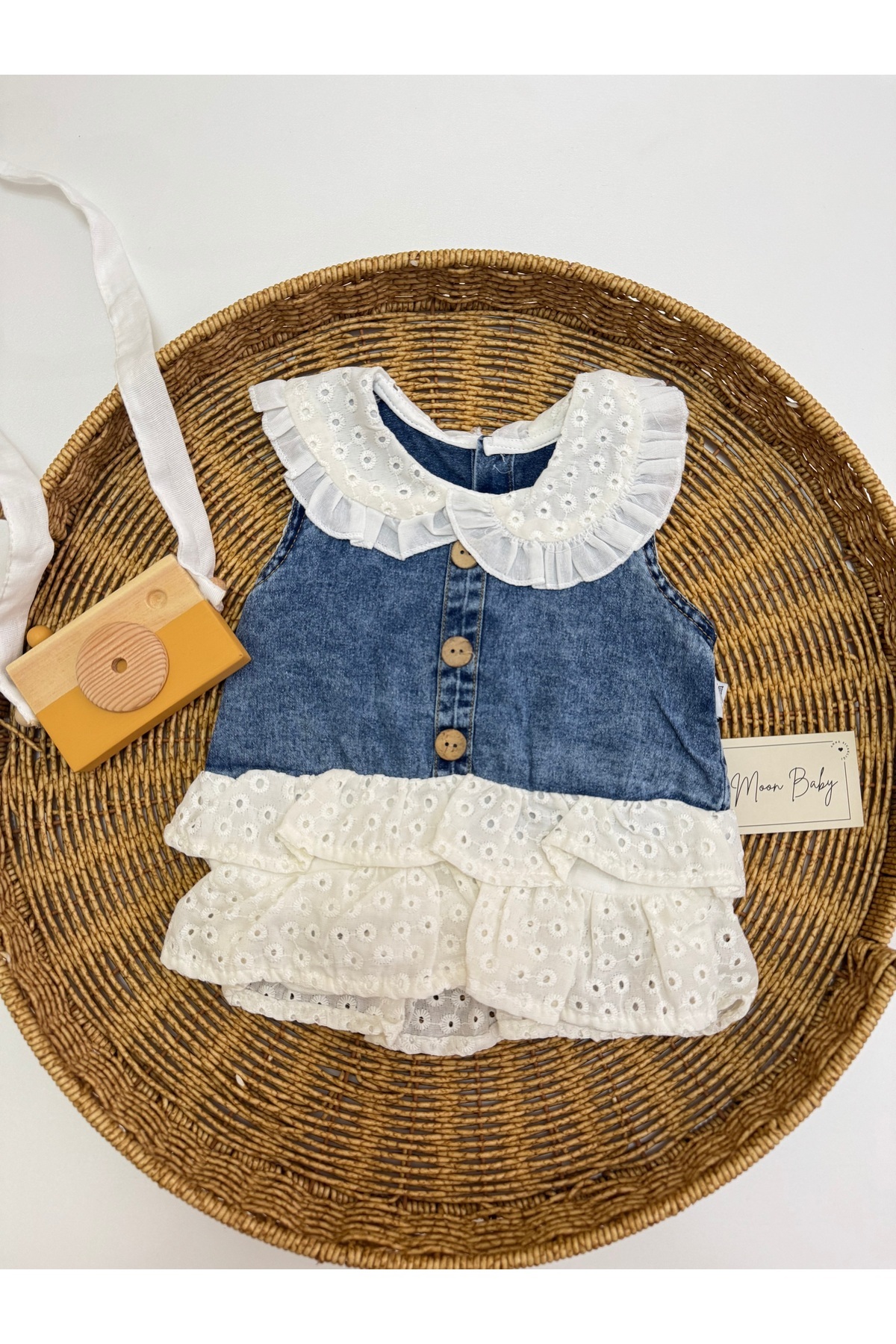 Bebek Yazlık Fırfır Detaylı Kot Elbise