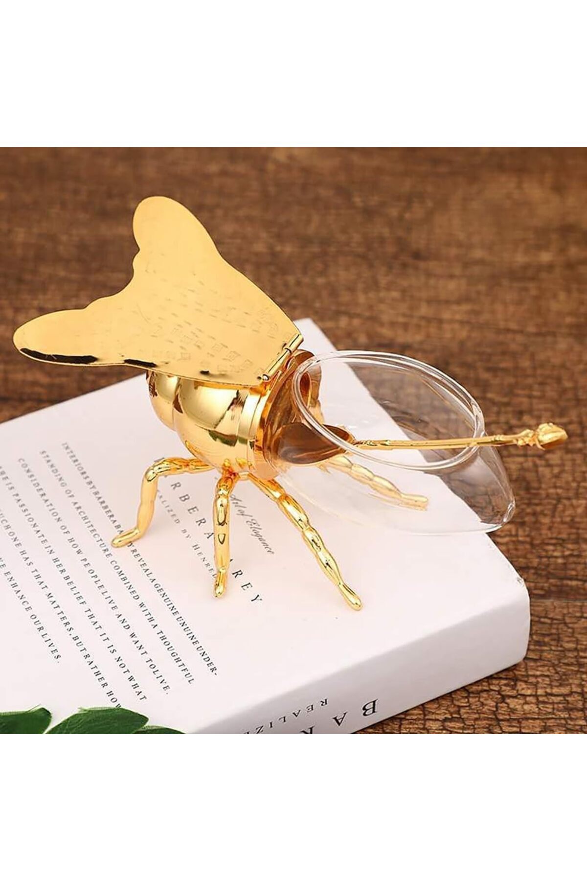 btm home-Bee and Hive Shaped Spoon |   Transparent Patterned Honey and Jam Presentation Storage Container 2