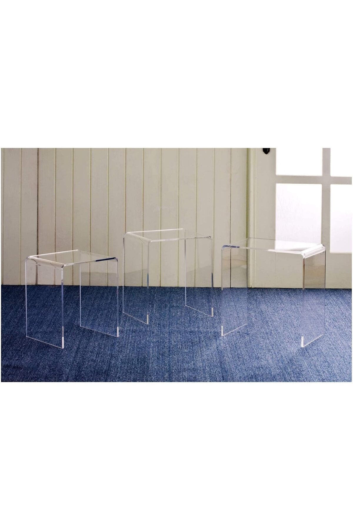 Slasa-Large Transparent Acrylic Nested Tables Set by 7