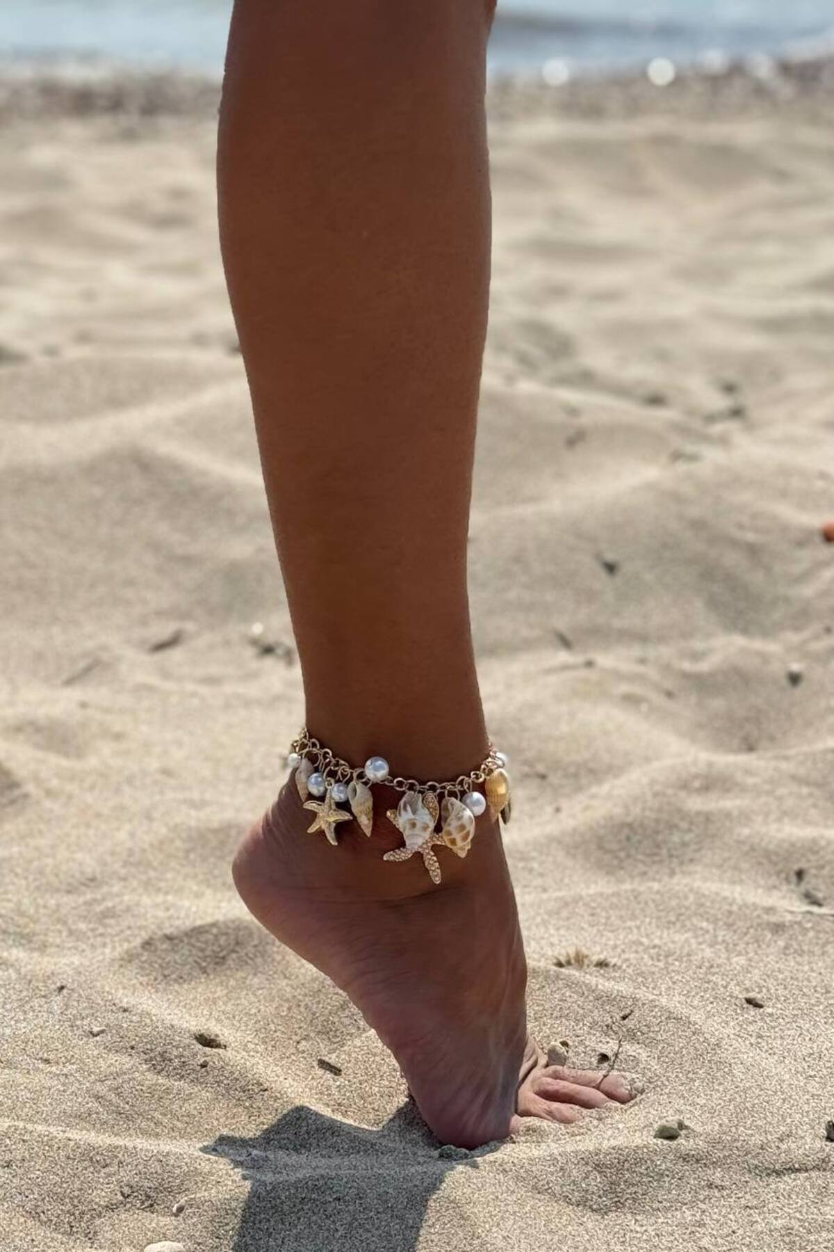 Güneşkızı Deniz Kabuğu Ve Deniz Yıldızı Temalı İncili Halhal