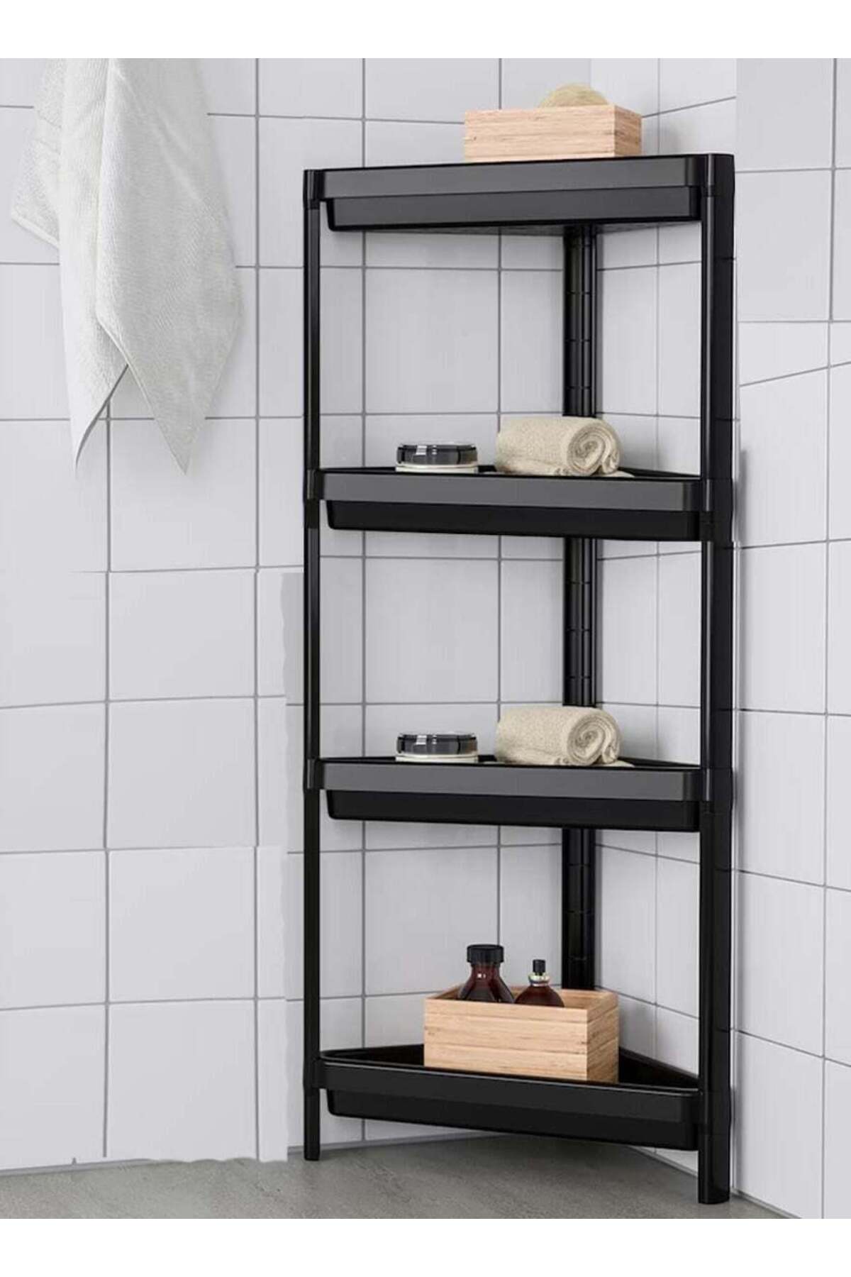 وحدة رفوف زاوية بلاستيكية ذات ثبات ومتانة عالية، 4 طوابق 85*45*25 سم