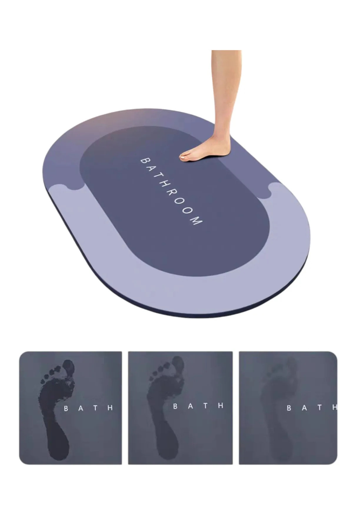 Amentes Su Emici Kauçuk Paspas Şık Tasarım Abdest Paspası - Kaymaz Taban Kaucuk 40*60 Cm Oval Paspas.