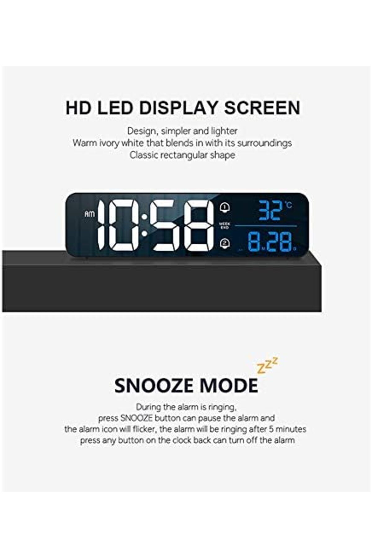 Jiffy-Digital Clock, Digital Clock Large Display, LED Digital Alarm Clock for Living Room, Rechargeable, S 2