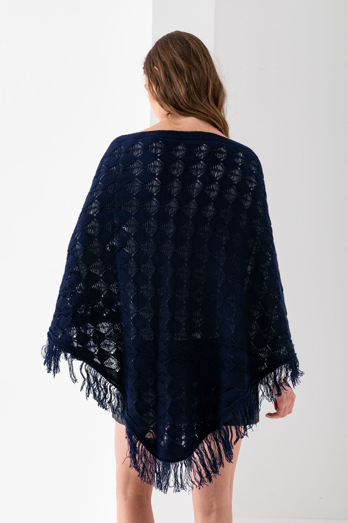 T Crazy-T-Crazy Openwork Patterned Triangle Shoulder Shawl, Stylish and Practical Knitwear Knitted Accessory with Tassels, Triangle Knitwear Shawl 5