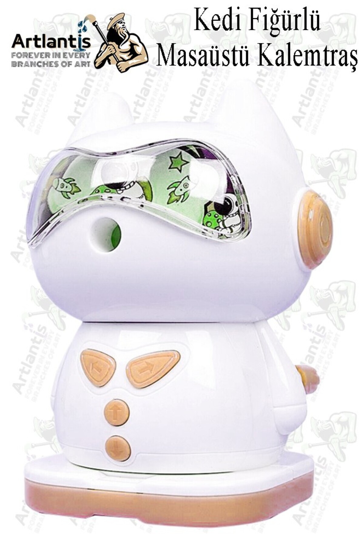 Artlantis Kollu Kalemtraş Masa Tipi Kedi Figürlü 1 Adet Masaüstü Kollu Kalem Tıraş Kalem Sınıf Ofis Okul