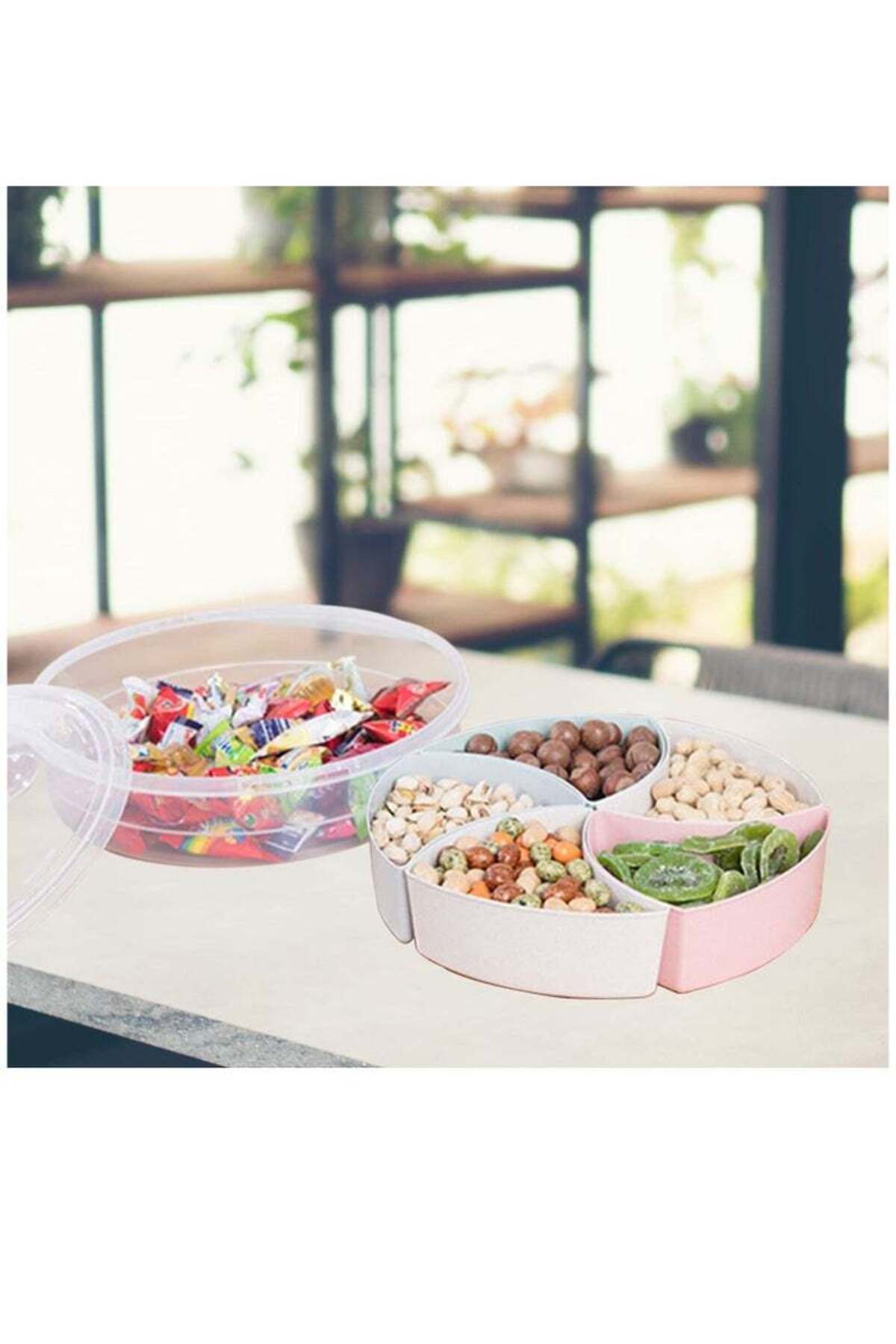 COOYA-31X31X7.5 cm Round Clear Organiser,5 Colourful Divider Boxes,with Lid and Handle,Half-Open Lid 6