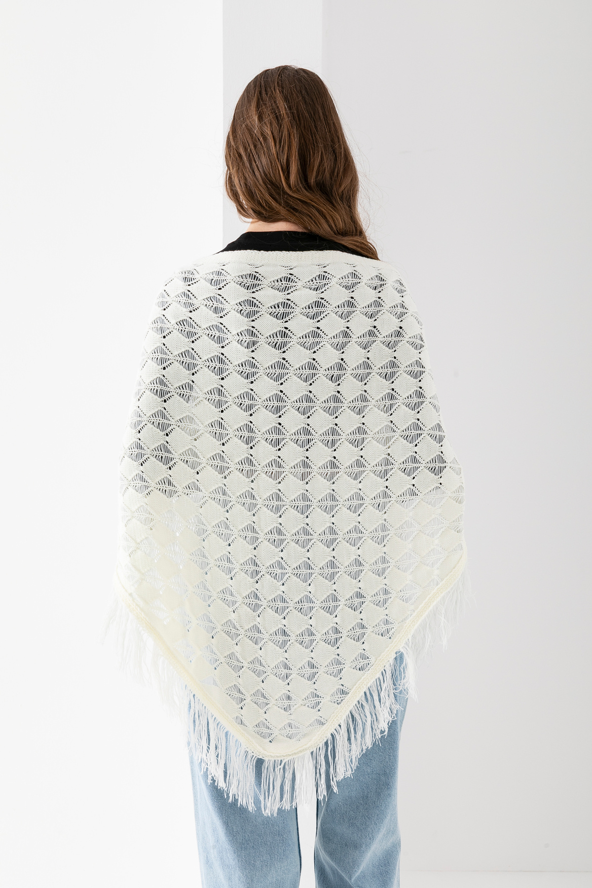 T Crazy-T-Crazy Openwork Patterned Triangle Shoulder Shawl, Stylish and Practical Knitwear Knitted Accessory with Tassels, Triangle Knitwear Shawl 6