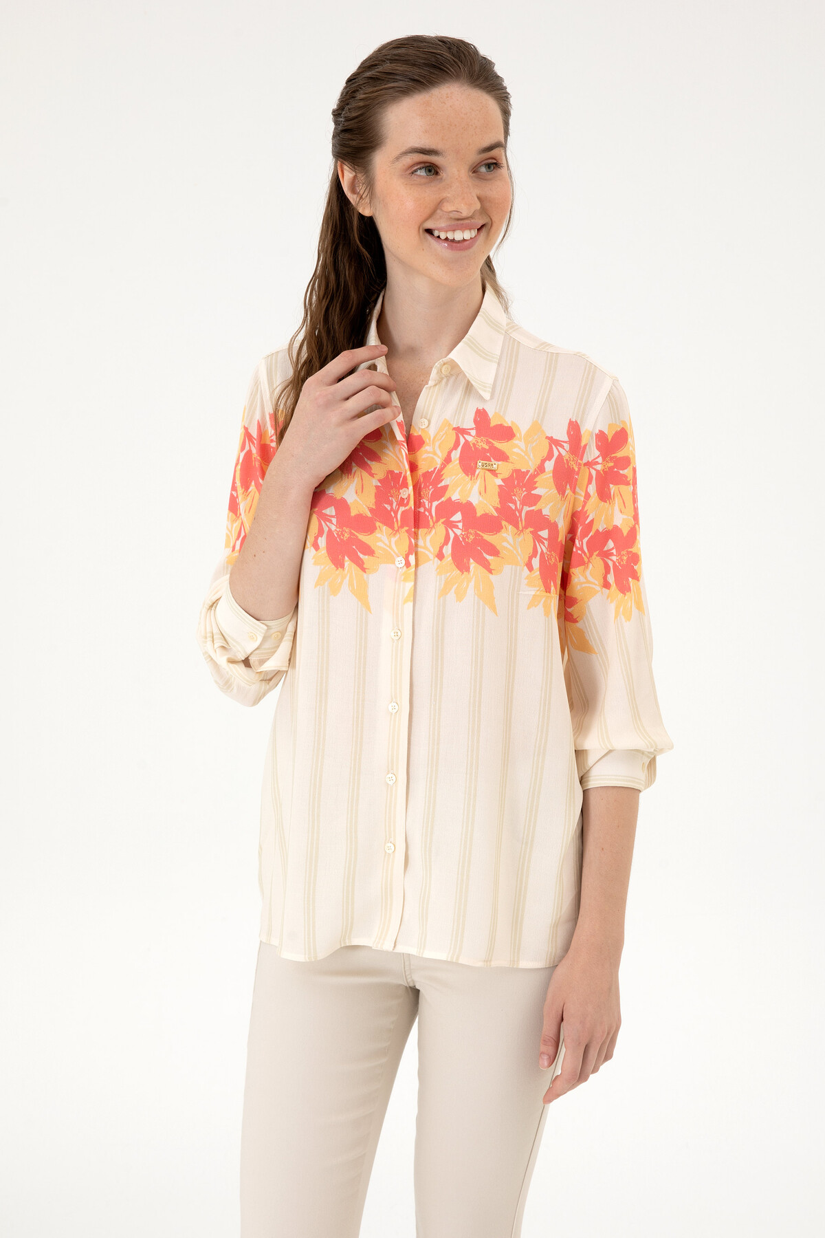 U.S. Polo Assn. Women's Orange Long Sleeve Shirt 50311136-Vr202