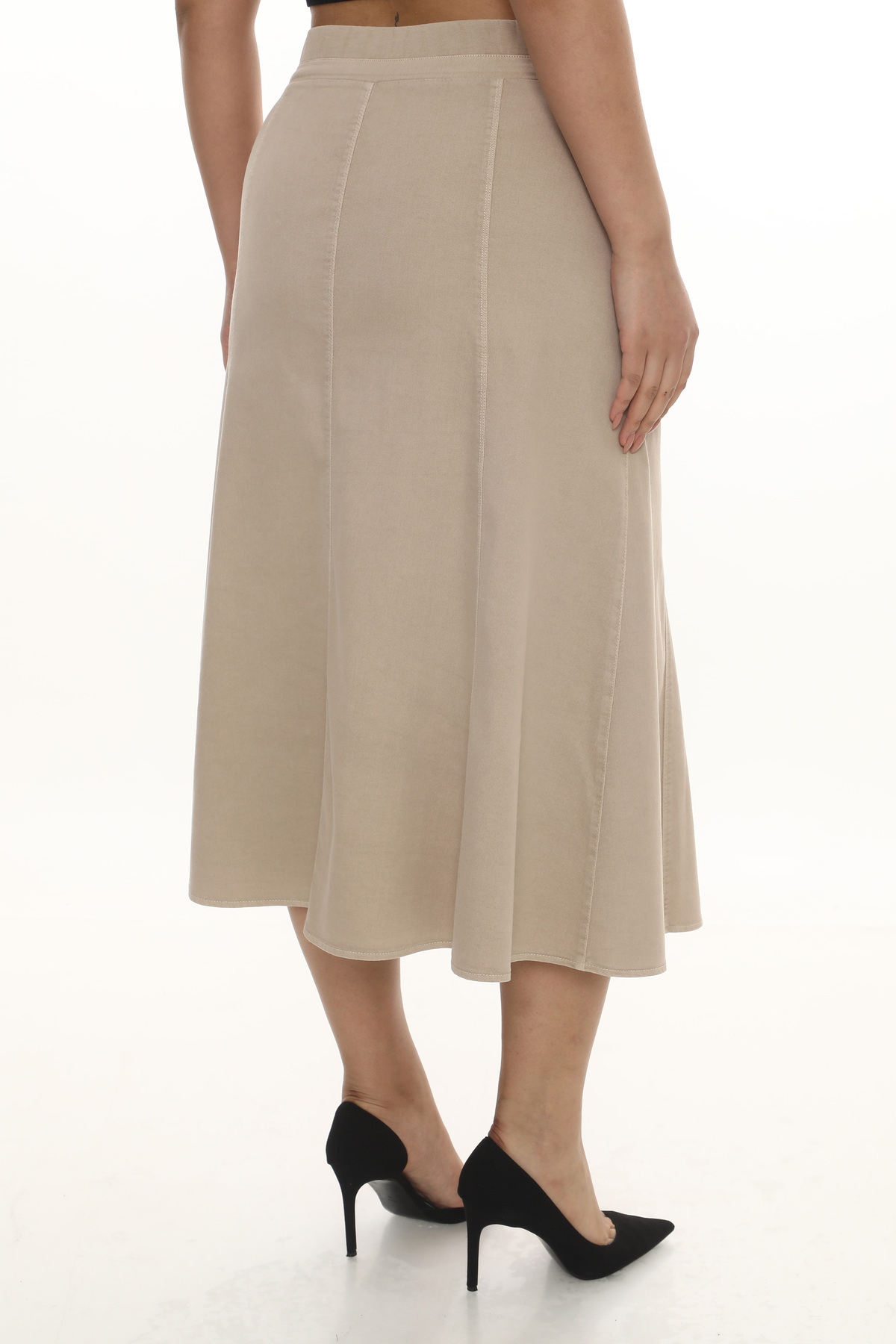 EXİTLİNE-Women's Summer Latte Color Drawstring Elastic Waist Long Skirt 5