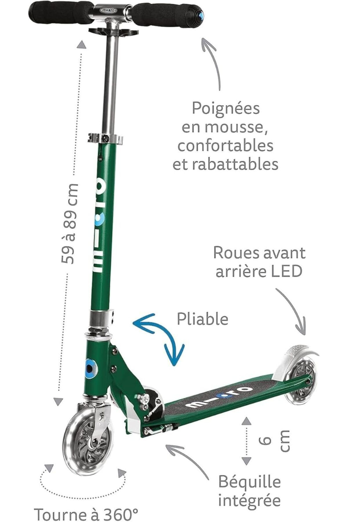 Micro-Sprite LED Scooter – Folding 2 Wheels Scooter with LED Lights, Lightweight and Portable, for C 2