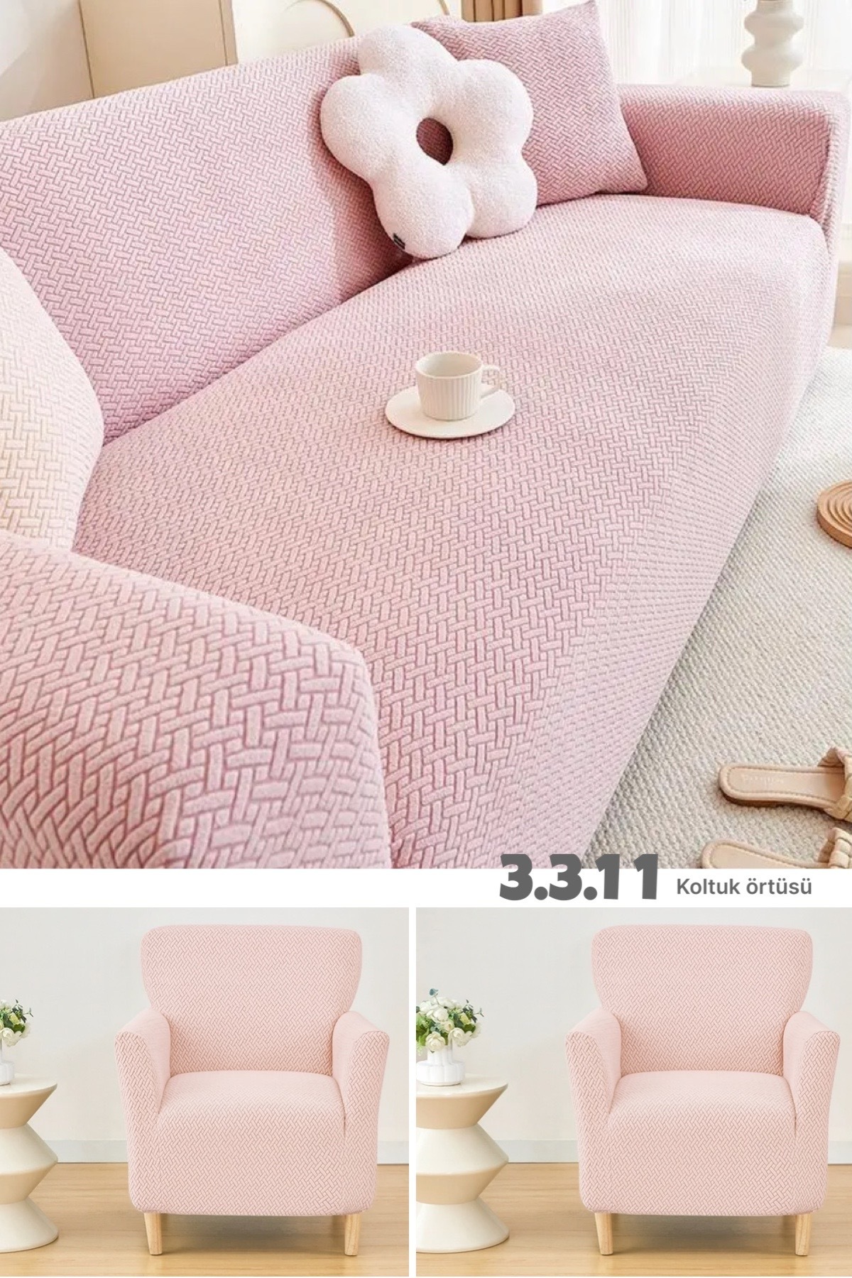 uzhanem-3+3+1+1 Stretch Elastic Flexible Washable Jacquard Sofa Cover Set – Brick Pattern Sofa Cover 1