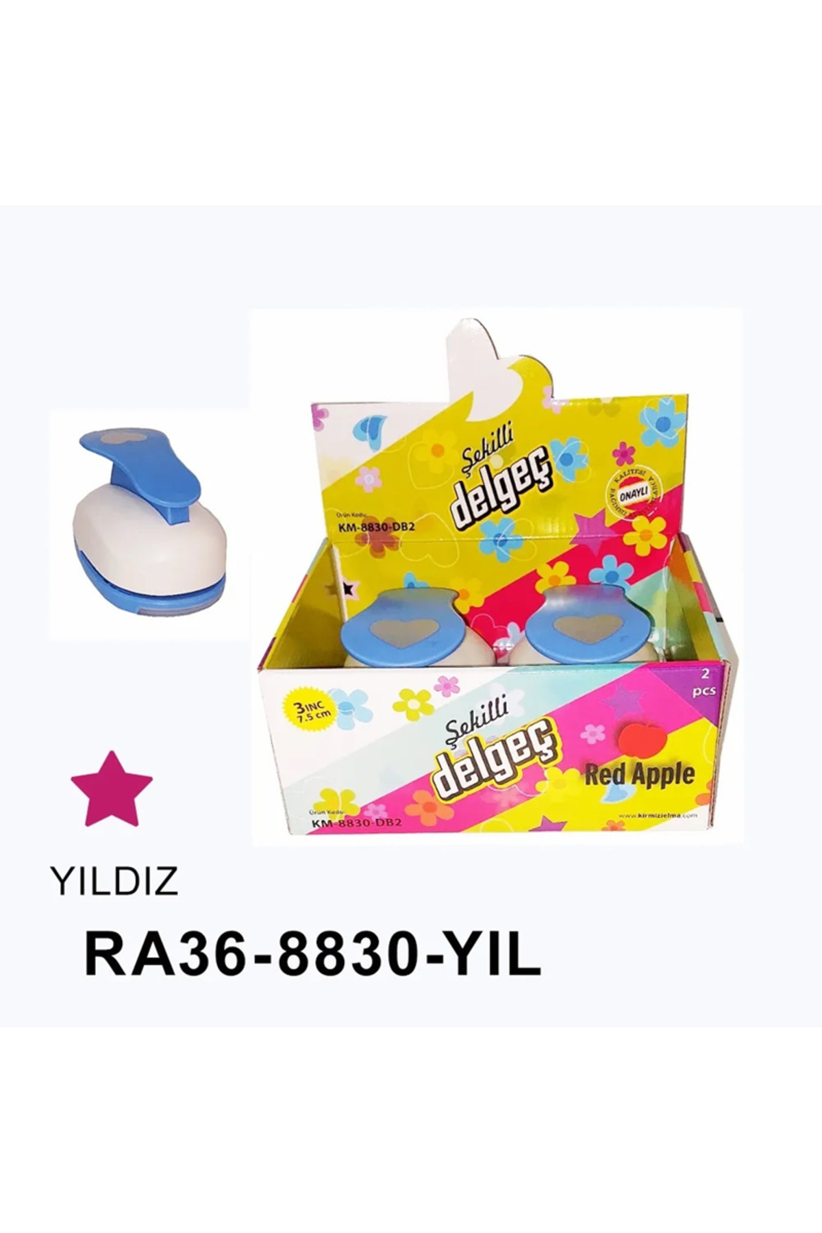 Red Apple Şekilli Battal Boy Delgeç 7,5 Cm.Yıldız (Şekilgeç) 1 Adet