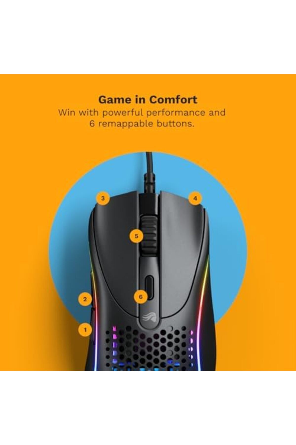 Glorious-Gaming Wired Mouse D2 RGB Super Light Weight 58g Optical Sensor 26K DPI 6 Programmable Buttons 80M C 4