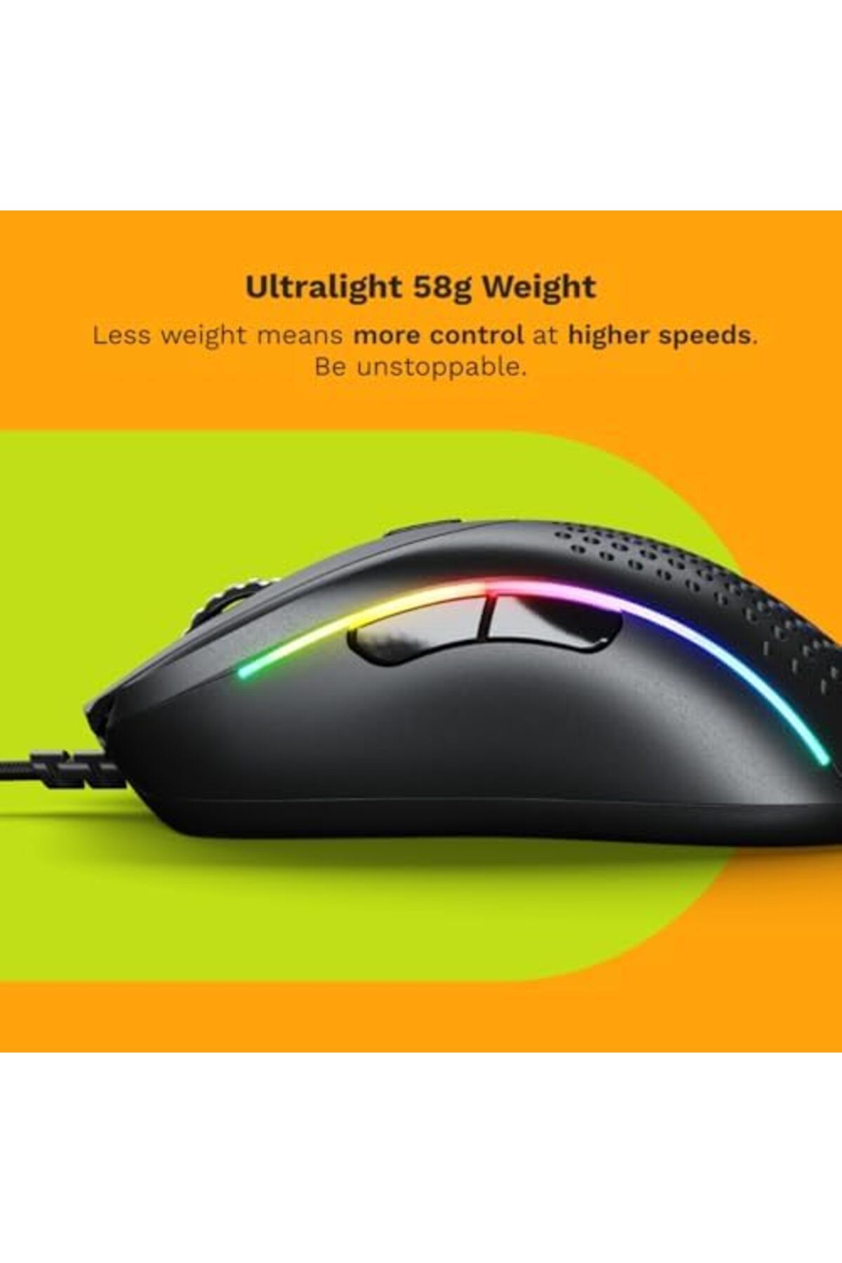 Glorious-Gaming Wired Mouse D2 RGB Super Light Weight 58g Optical Sensor 26K DPI 6 Programmable Buttons 80M C 5