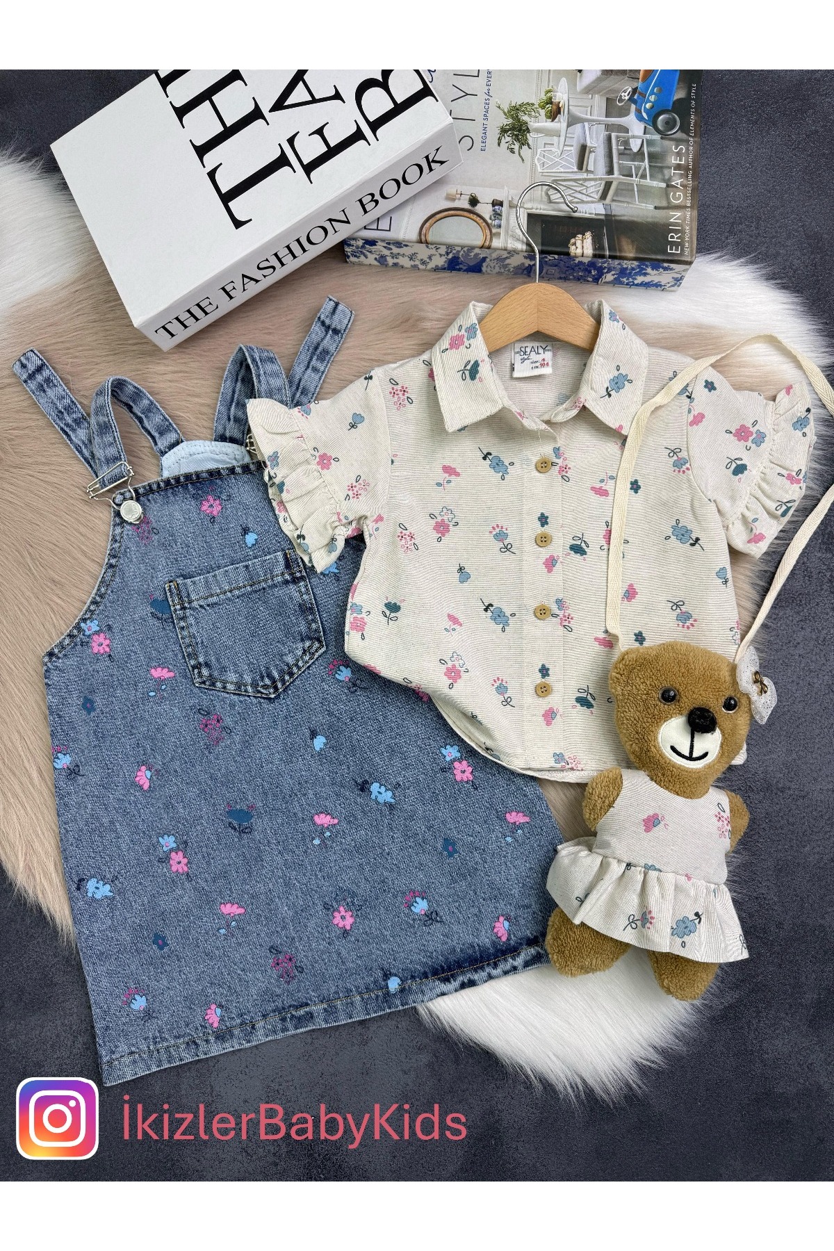 İkizlerBabyKids Kız Çocuk Jile Kotlu Ayıcık Çantalı Takım fotoğrafı 2 (önizleme)