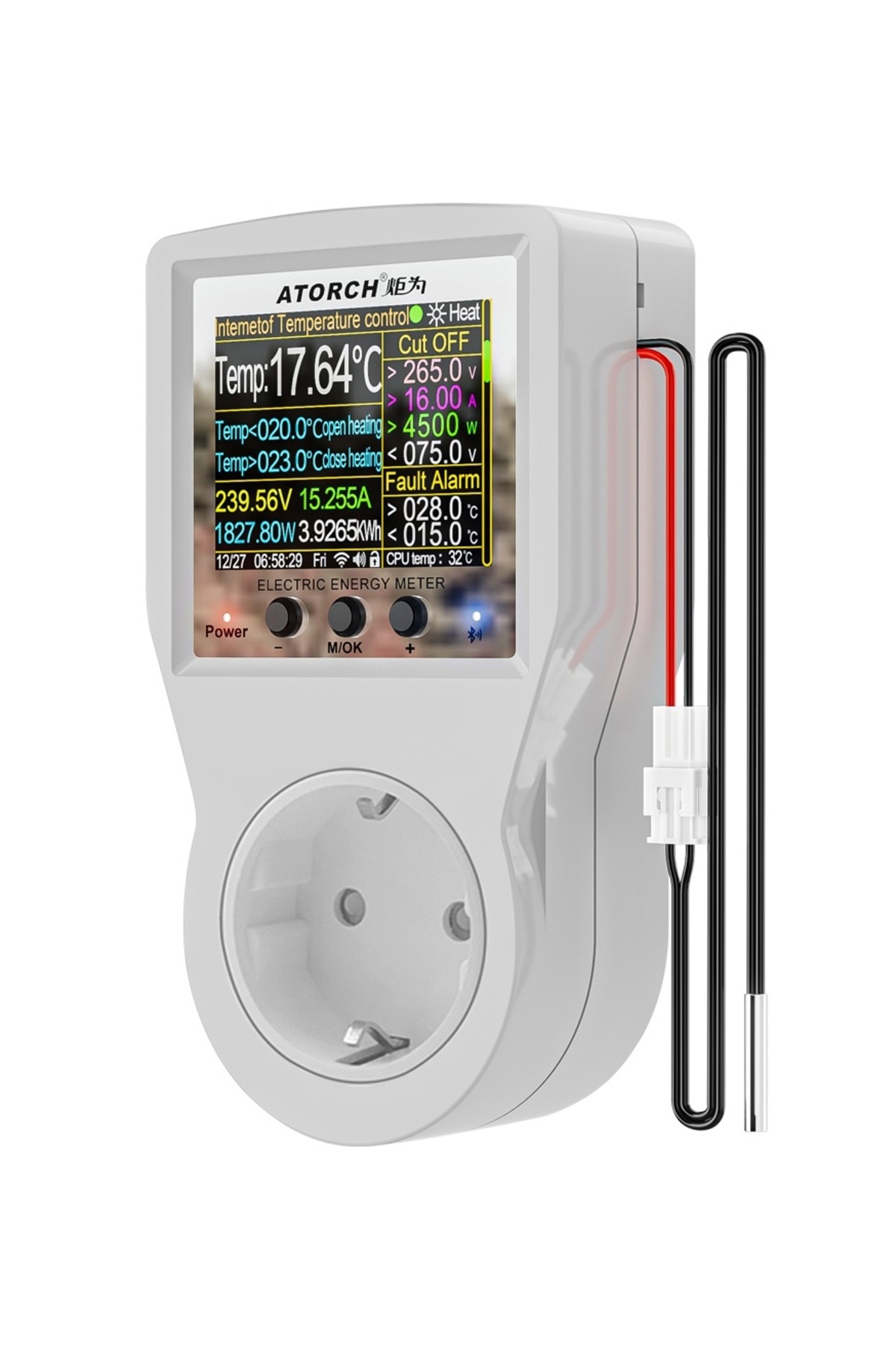 ATORCH-Smart socket and smart temperature and energy consumption controller S1BWT, WiFi, Bluetooth, 1