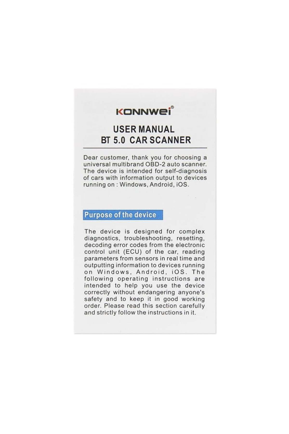 KONNWEİ-Car Scan and Diagnostic Tool, KW902, Mini ELM327, Bluetooth 5.0, OBD2, Compatible with 7