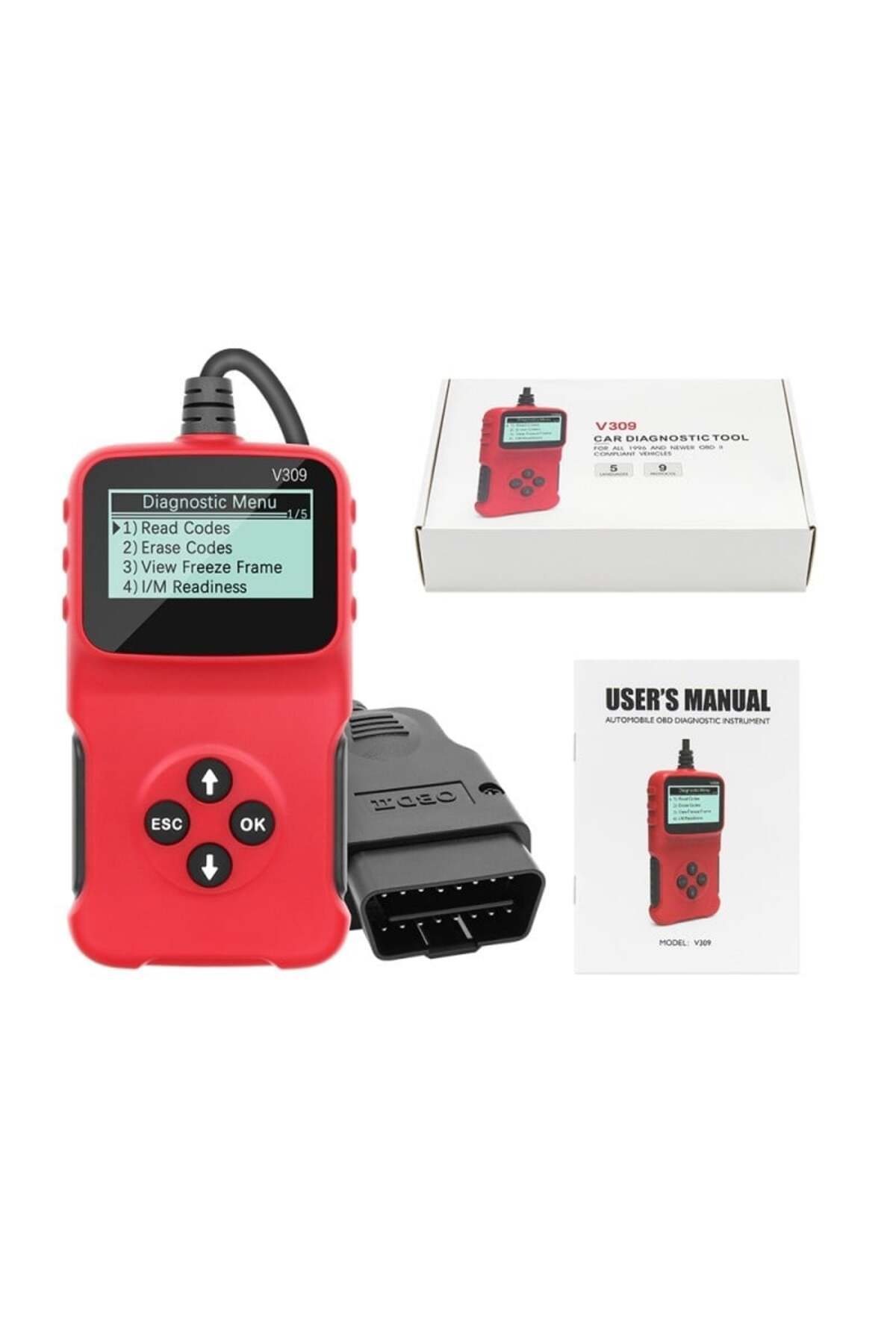 TECHSTAR-® V309 Car Diagnostic and Scan Tool, OBD2, Read/Clear Fault Codes, LCD Screen, DTC Search, 8
