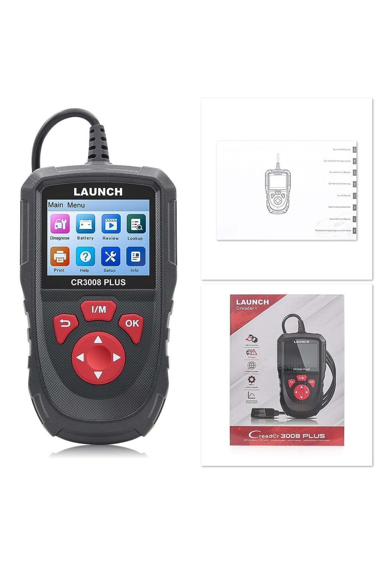 Launch-Creader CR3008 Plus OBD2 Car Tester with Full Diagnosis, 2.8" Color Screen, Compatible with 4