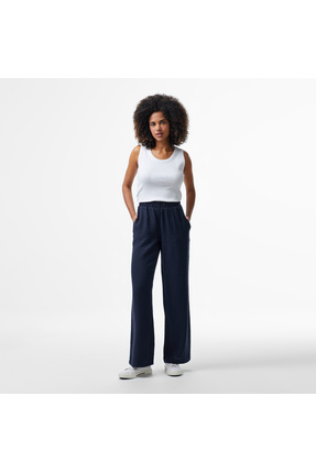 Nautica Kadın Lacivert Regular Fit Keten Karışımlı Pantolon