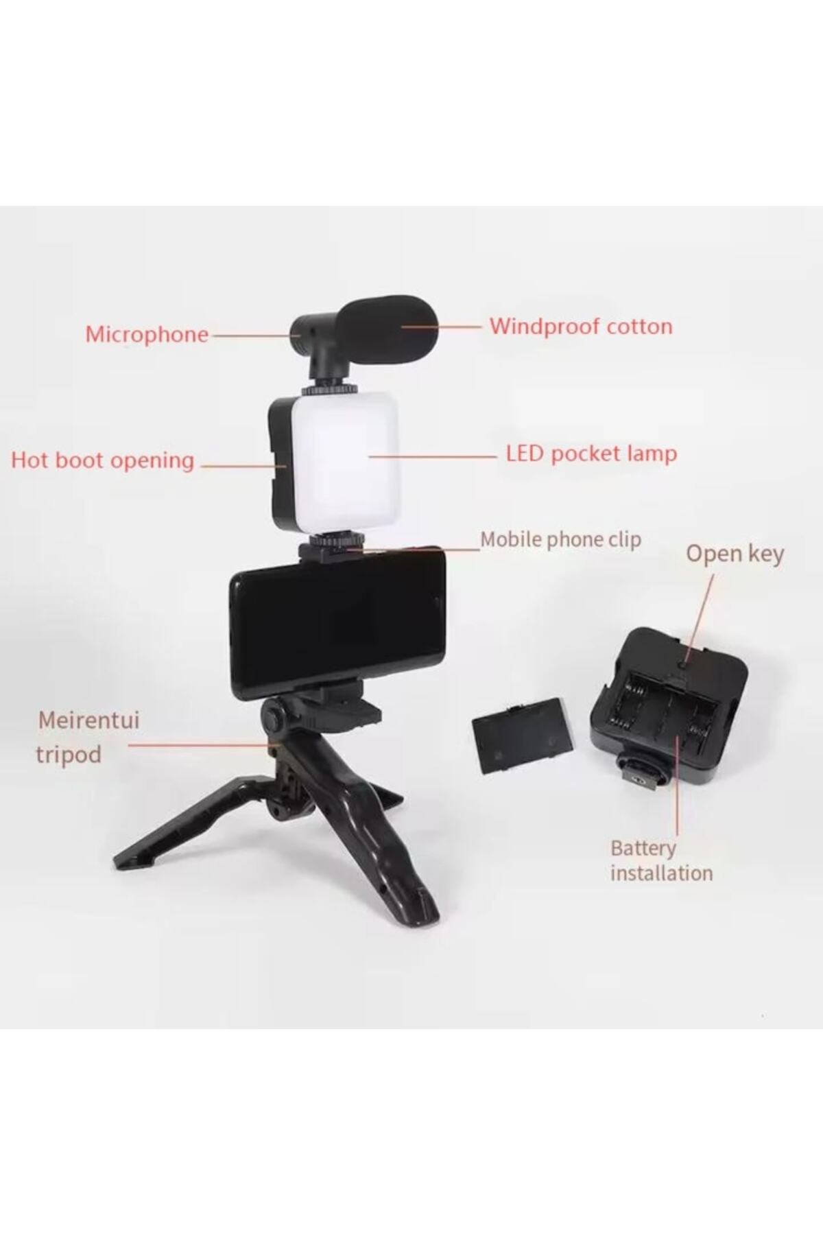 OEM-Professional Vlogging Kit for YouTube and TikTok with LED Lamp, Microphone, Compatible with Camera/S 3