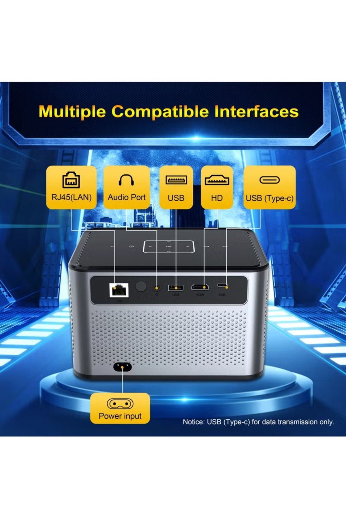 Bicchoo-Smart Mini Projector w/ Speaker, 2.4/5G WiFi, BT, Screen Mirroring, HDMI USB, Android/iOS/PC 4