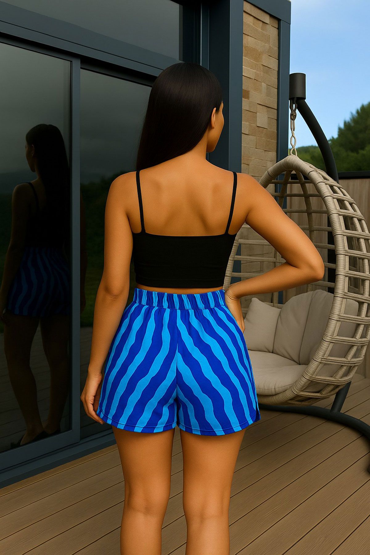 bacc-Saks Waist Elastic Patterned Summer Woven Shorts Bcpk-2510001 3