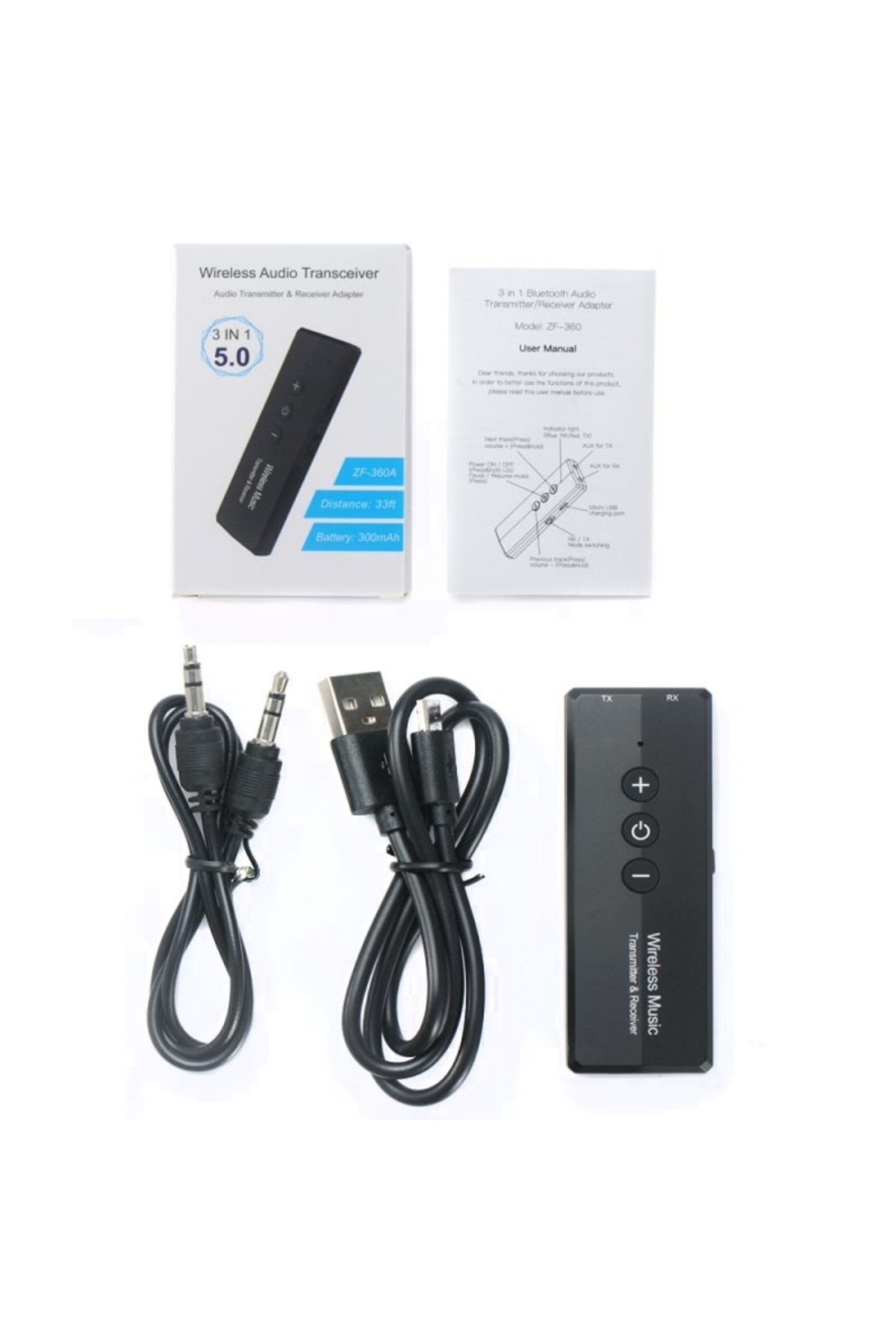 TECHSTAR-® OT16 3 in 1 Portable Transmitter Receiver, Bluetooth 5.0 Compatible, Rechargeable, USB, 7