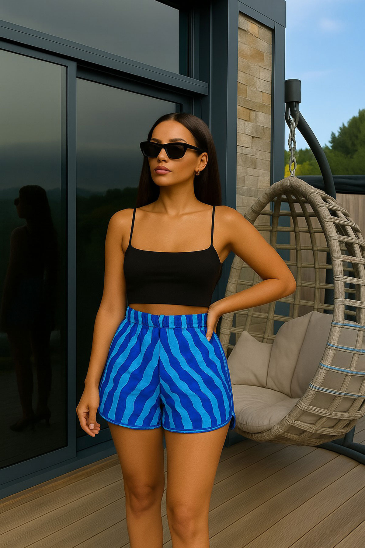 bacc-Saks Waist Elastic Patterned Summer Woven Shorts Bcpk-2510001 2