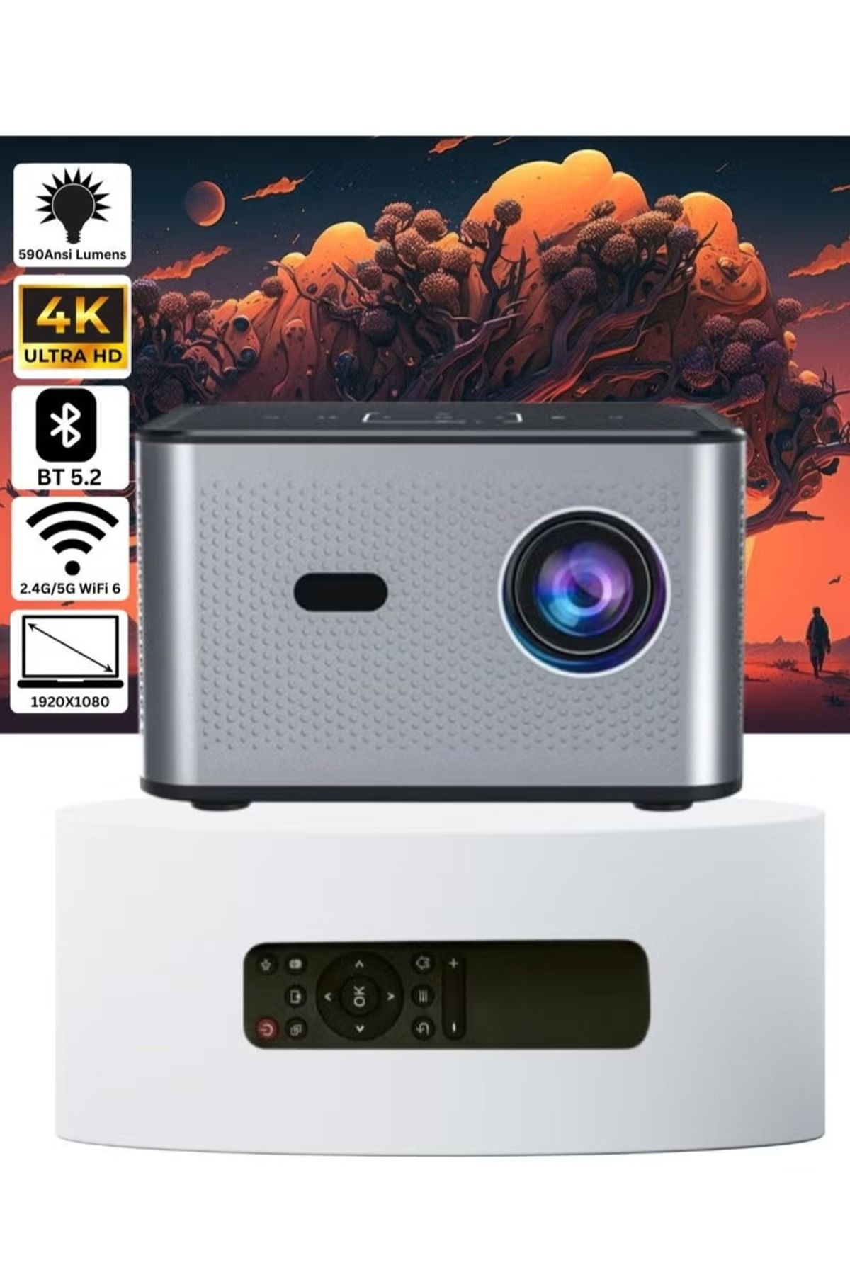Bicchoo-Smart Mini Projector w/ Speaker, 2.4/5G WiFi, BT, Screen Mirroring, HDMI USB, Android/iOS/PC 1