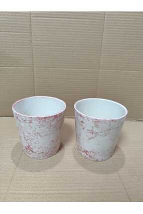 Dara Art Kırmızı mermer desen 2li orkide saksı