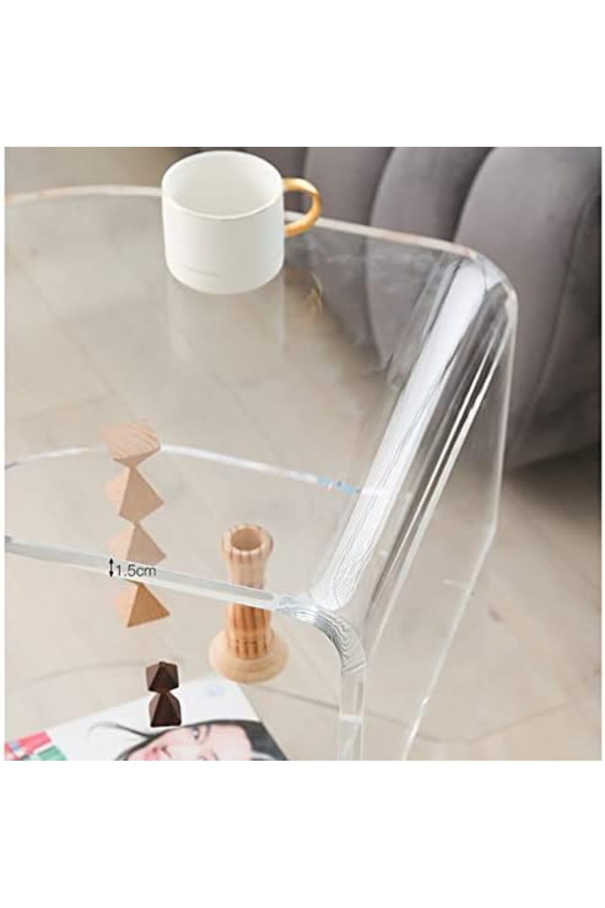 Slasa-Rotating Acrylic Side Table with Wheels from - Transparent Two-Layer Snack Storage Cart for So 7