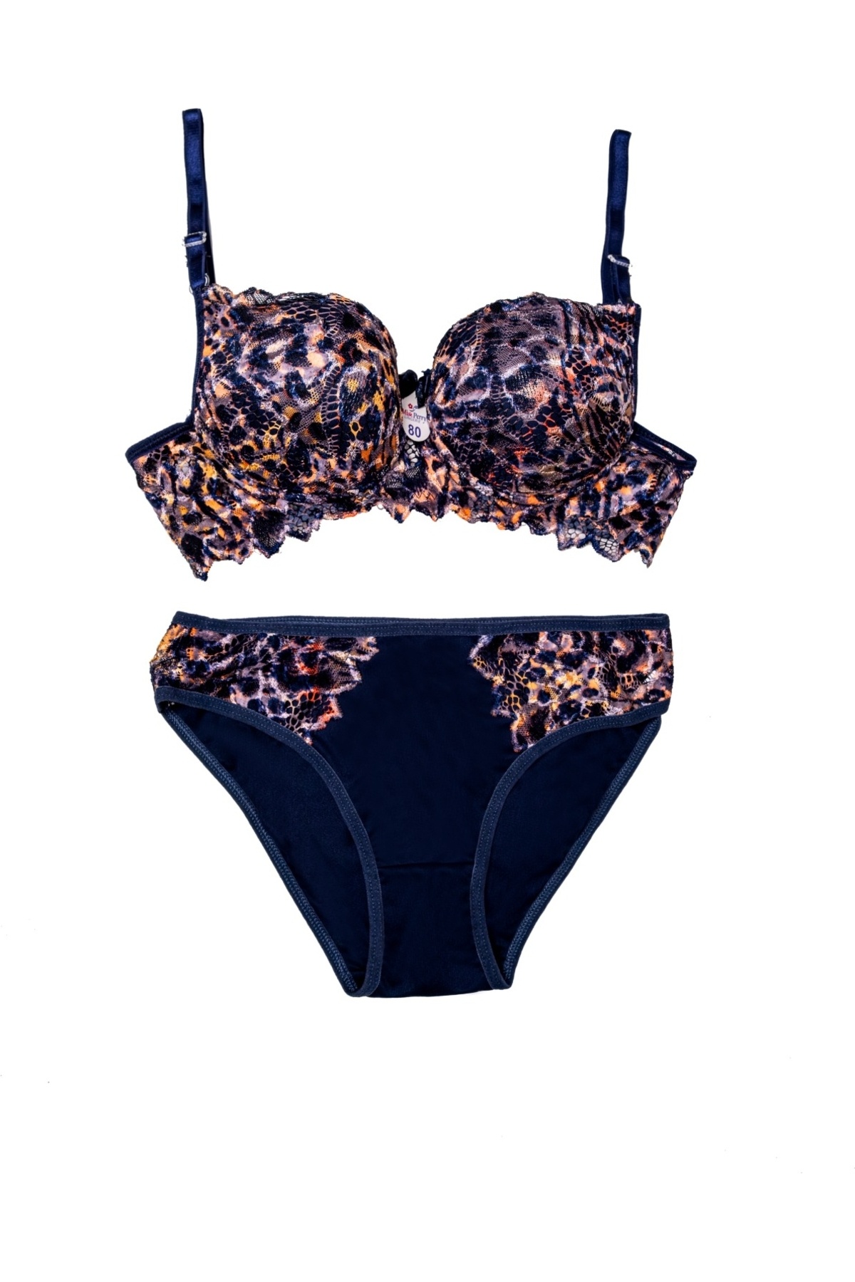 Lacivert Desenli Sütyen Takımı