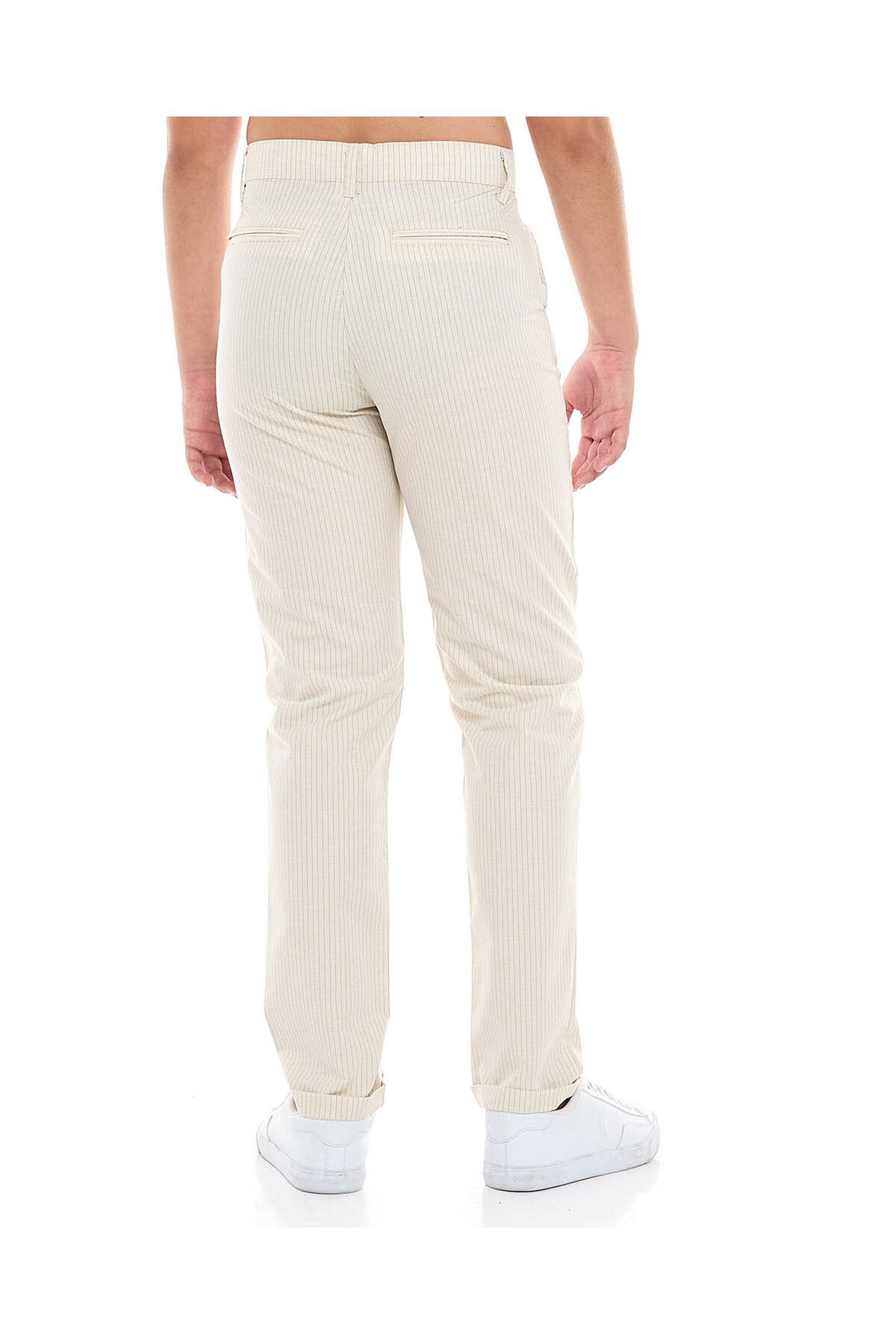 R&B-Striped Slim Fit Pants with Button Closure 4