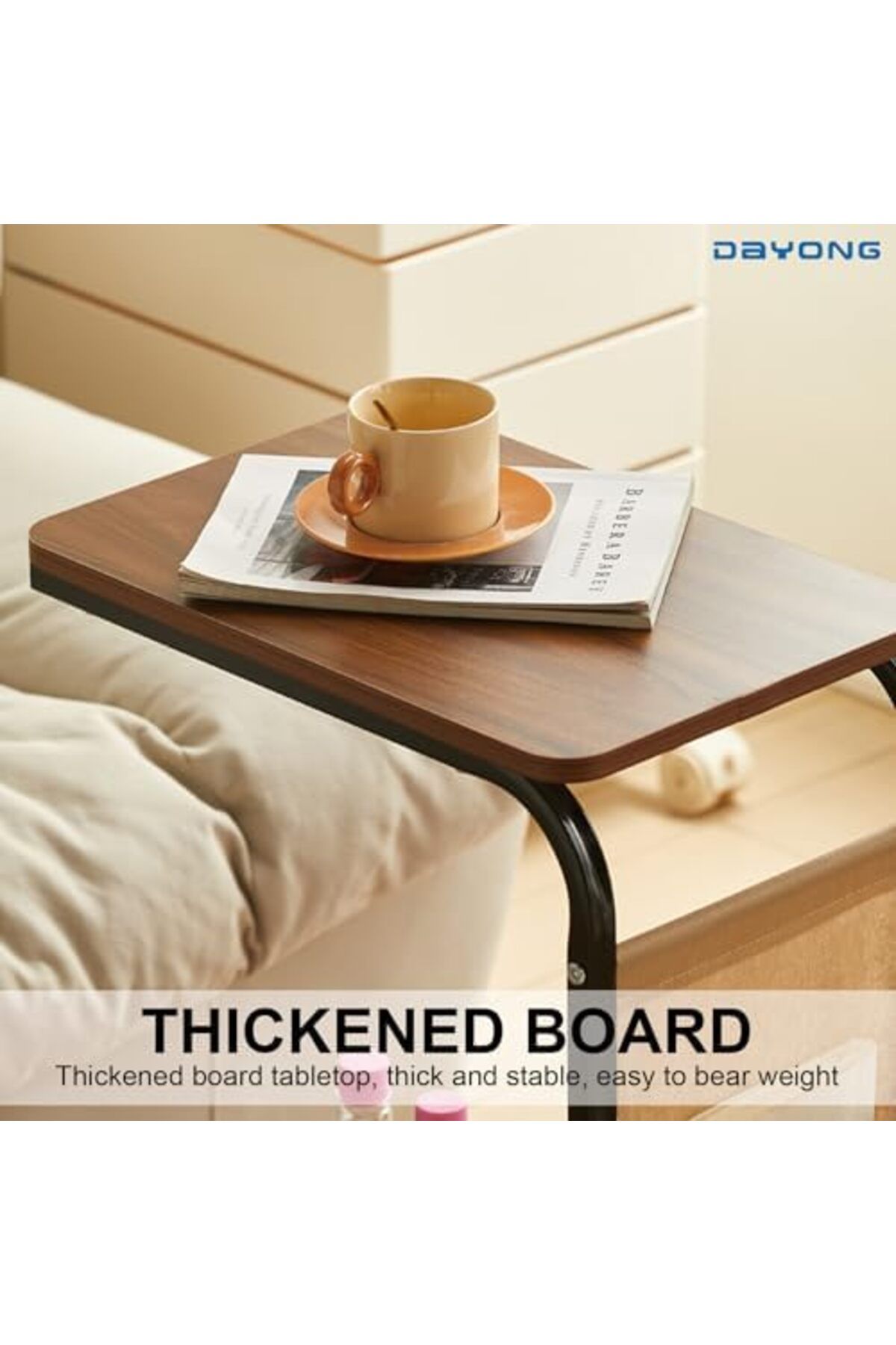 Türkiye-C Shaped End Table,Movable Side Table Coffee Table Sofa Table with Wheels and Storage Bag for Small 6