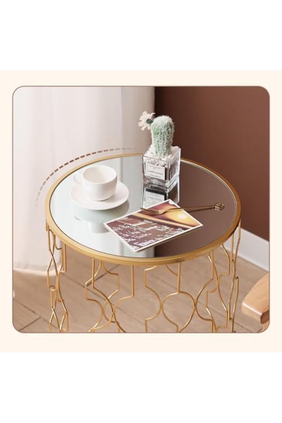 genric-FFD Reflective Nested Side Tables (Set of 2) - Golden Metal Frame Coffee Tables 8