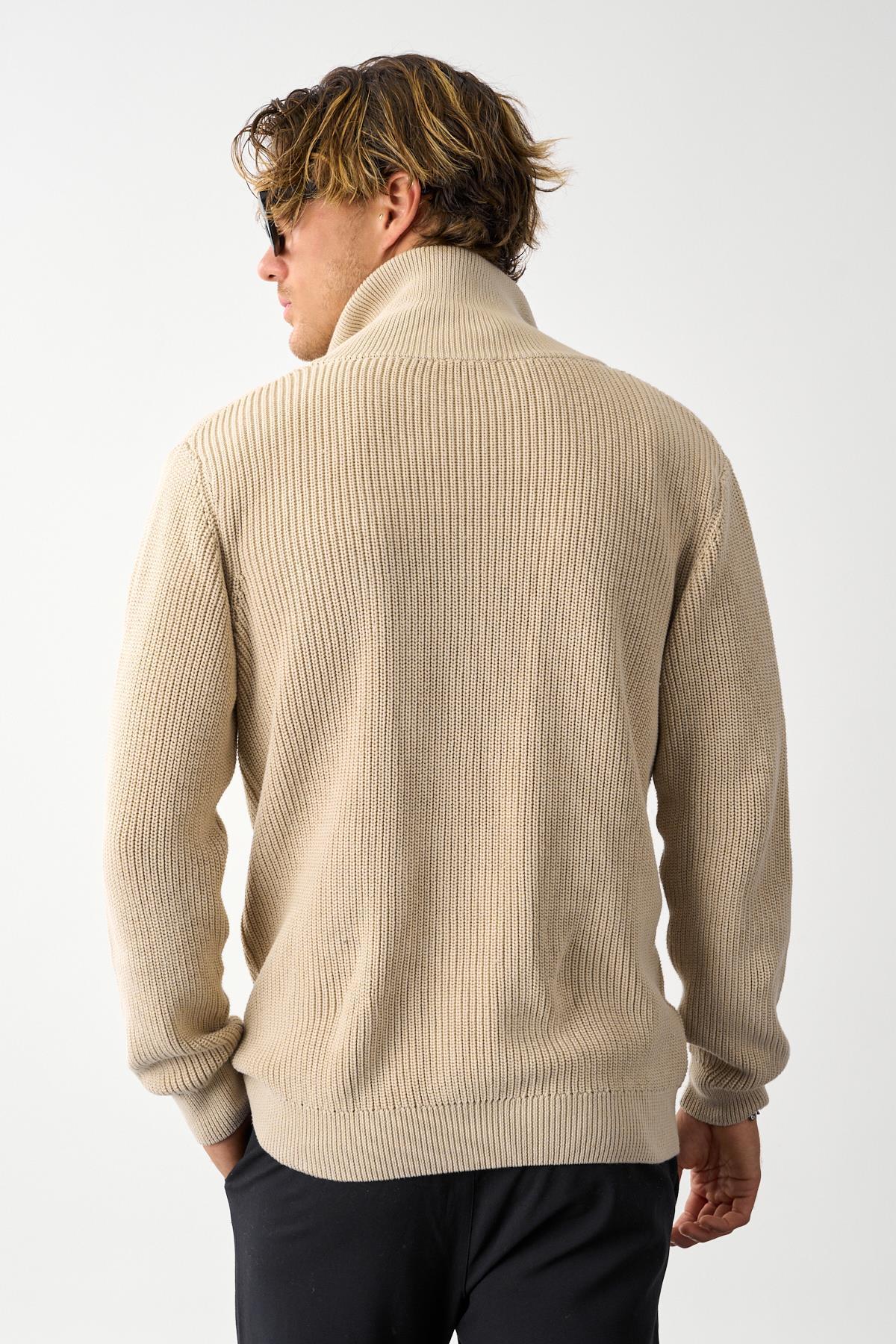 odelon  Erkek Regular Fit Selanik Örgü Pamuklu Fermuarlı Taş Triko Hırka - Görsel 6