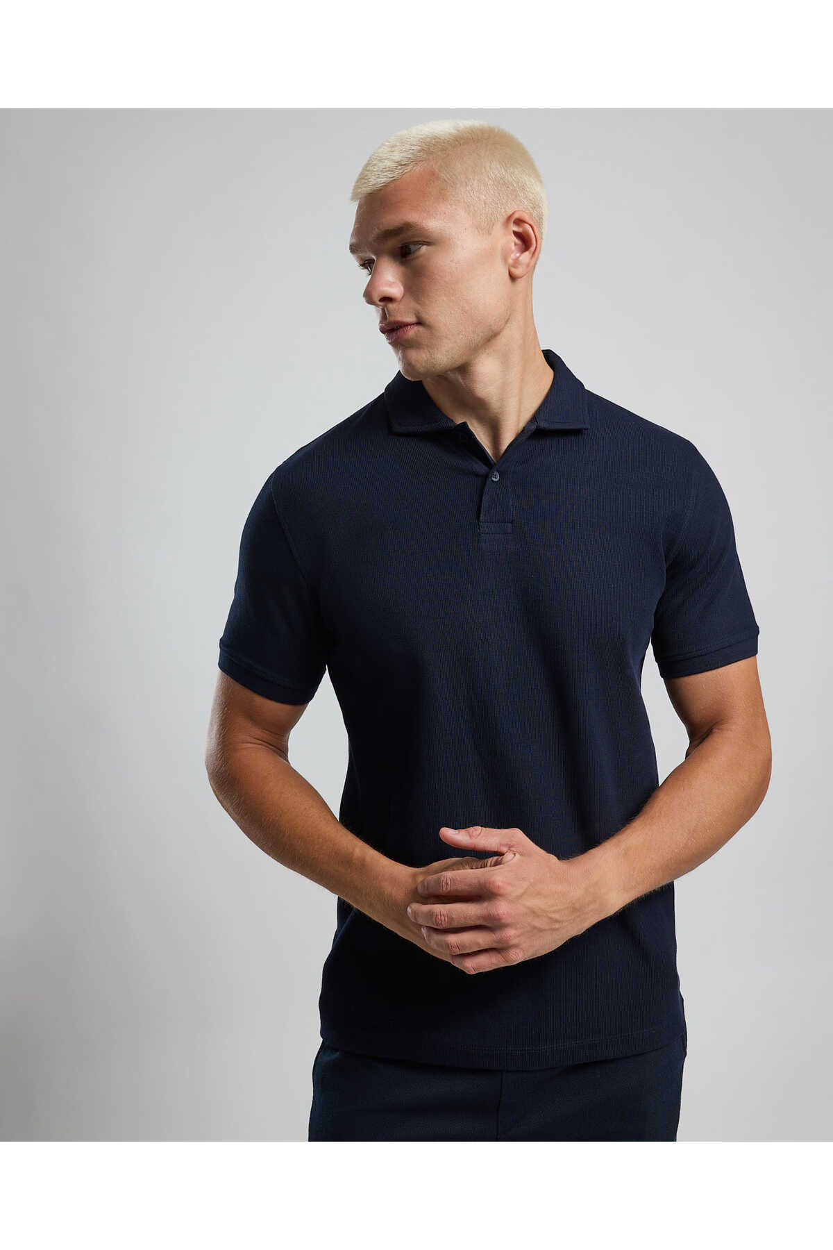 R&B Ribbed Polo T-Shirt with Short Sleeves