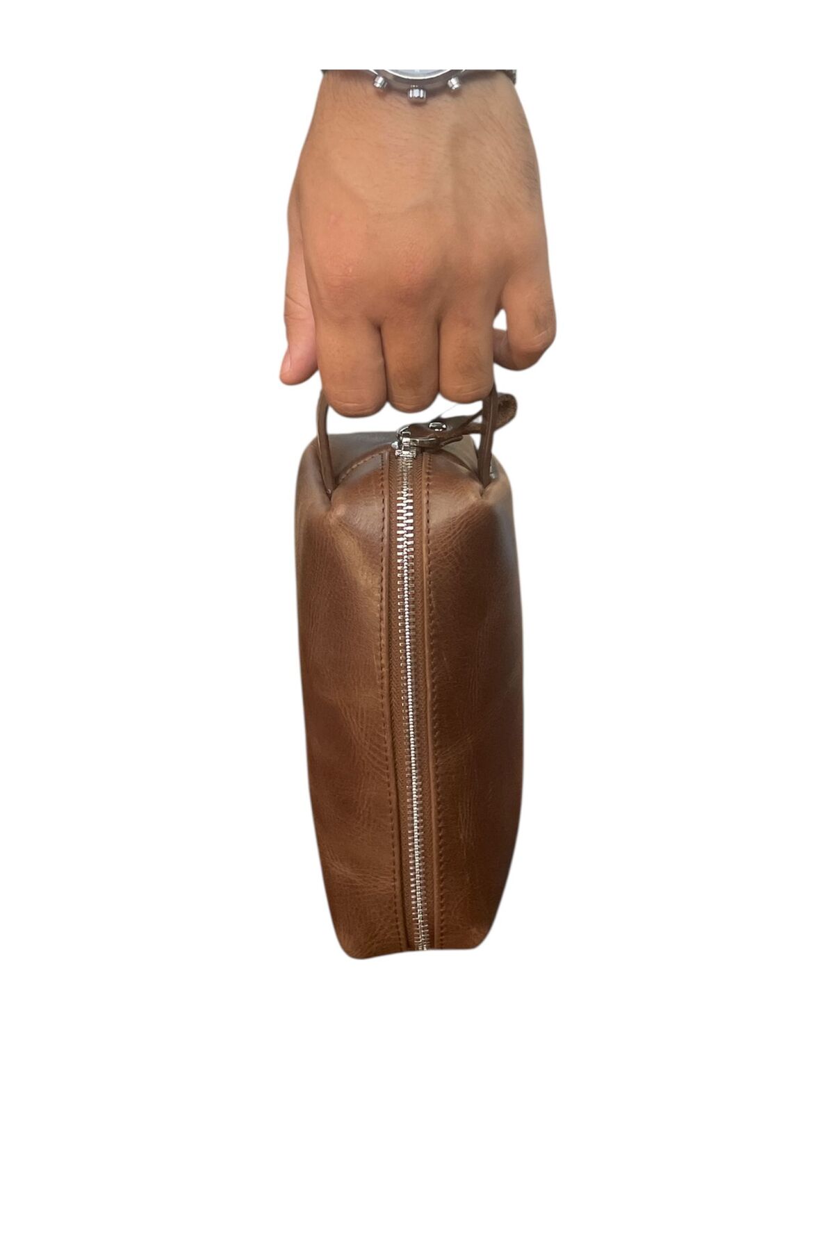 SANAT UNİSEX Hakiki Deri Portföy Clutch şık ve nazik Traş Kozmetik Bakım Ve Günlük El Çantası 19X9X10 görsel 2